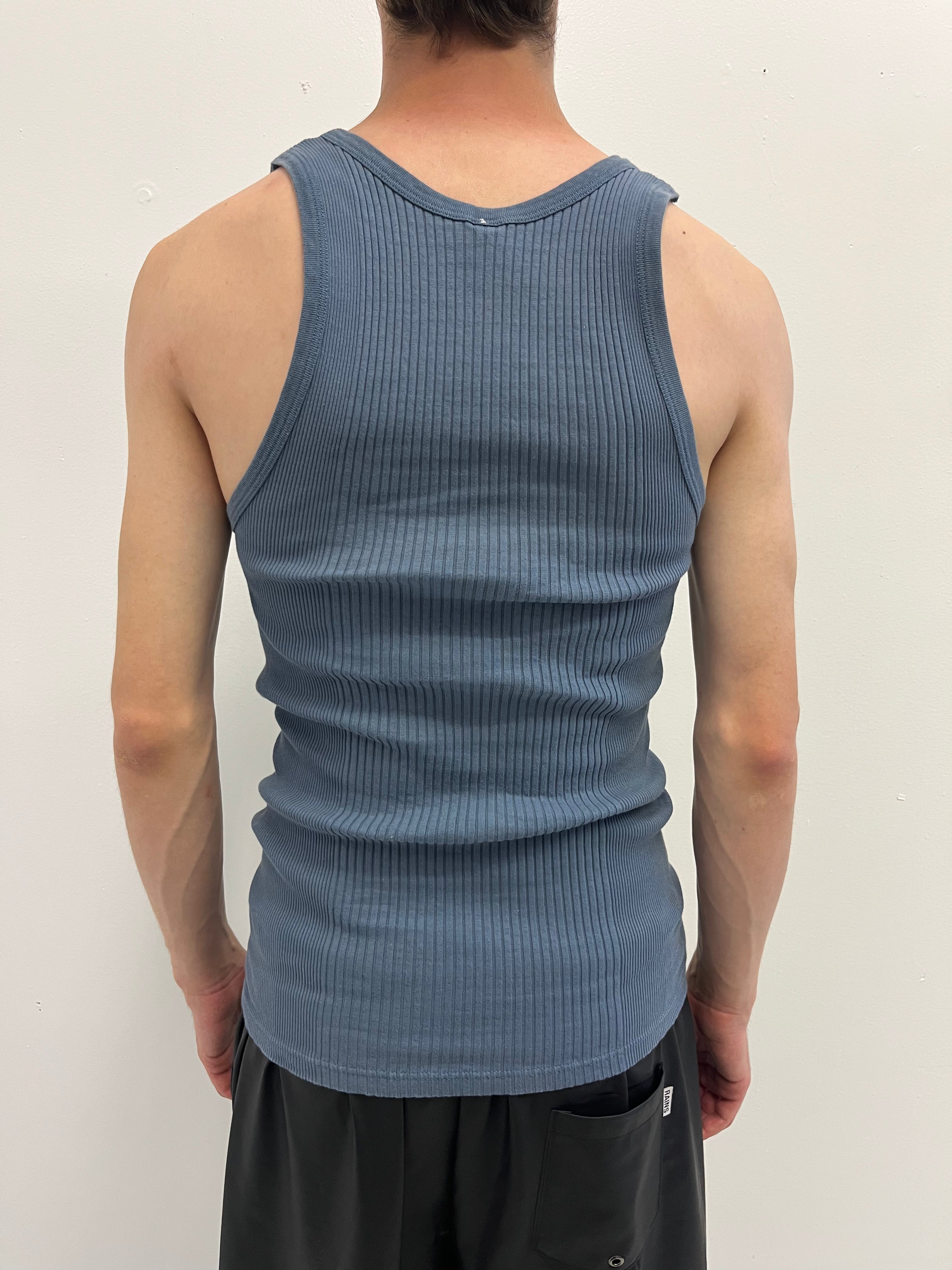 1960/70s Deadstock French Ribbed Work Tank - Slate Blue - L/XL