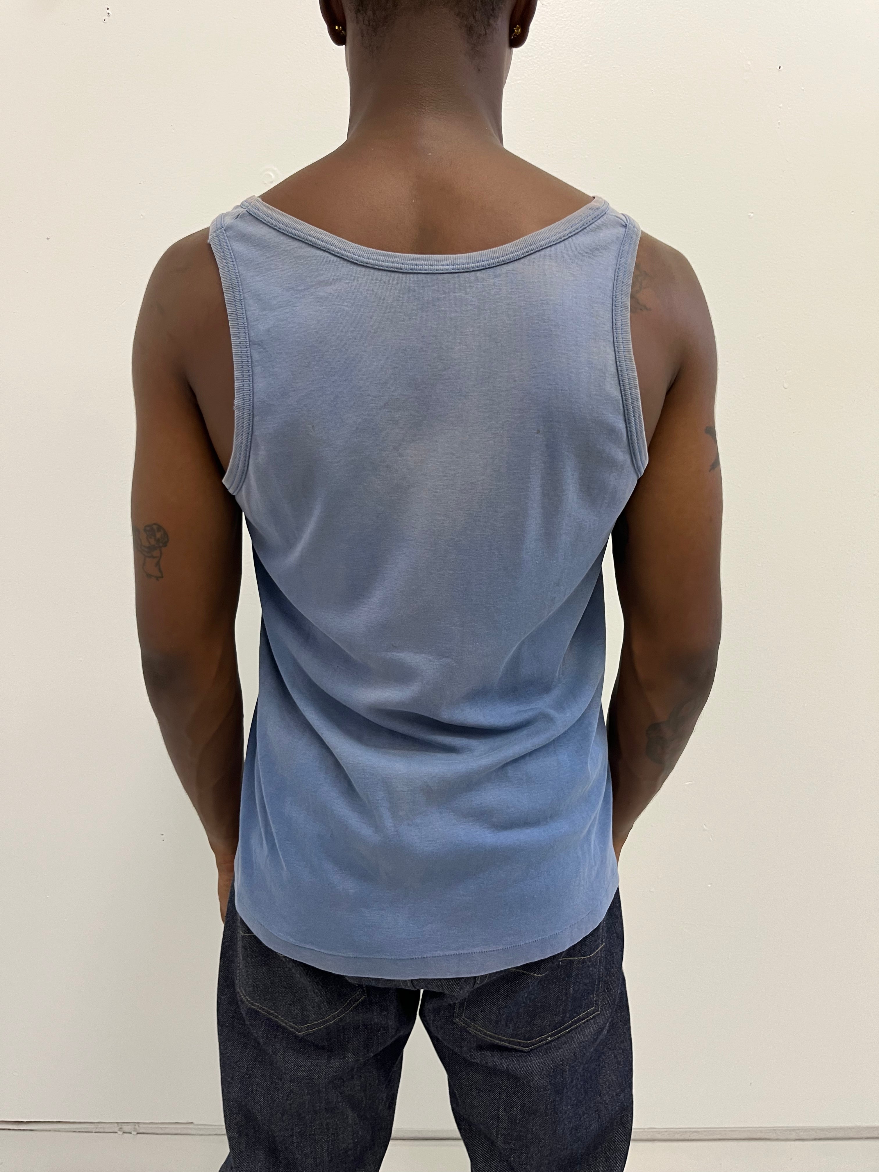 1960s Faded & Distressed French Work Tank - Faded Cornflower Blue - L