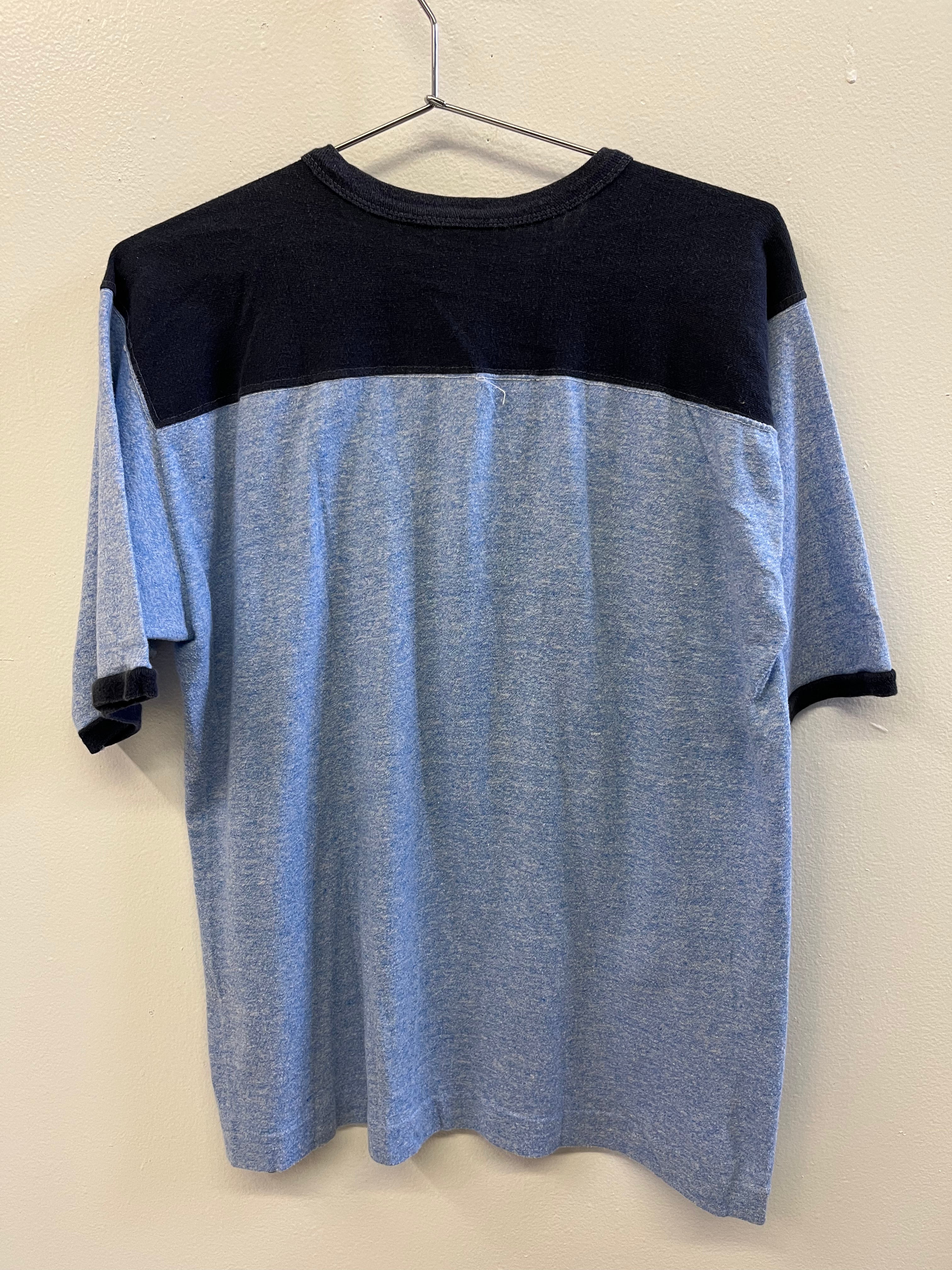1970s Flock Lettering 'Mom's Home Cooking' T-Shirt - Heather Cornflower Blue - L