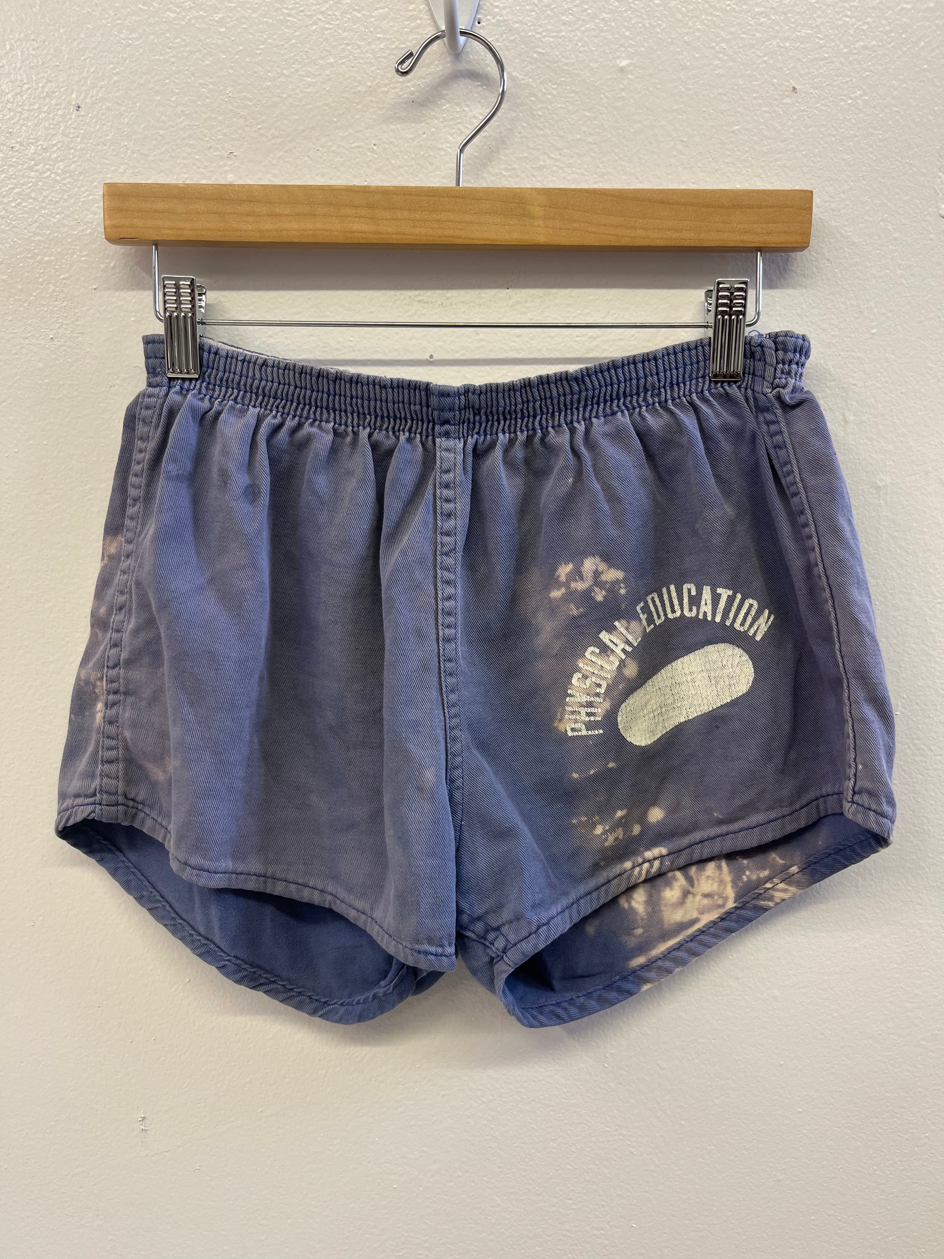 1950s 'Physical Education' Bleached Athletic Cotton Short Shorts - Faded Periwinkle Blue - M