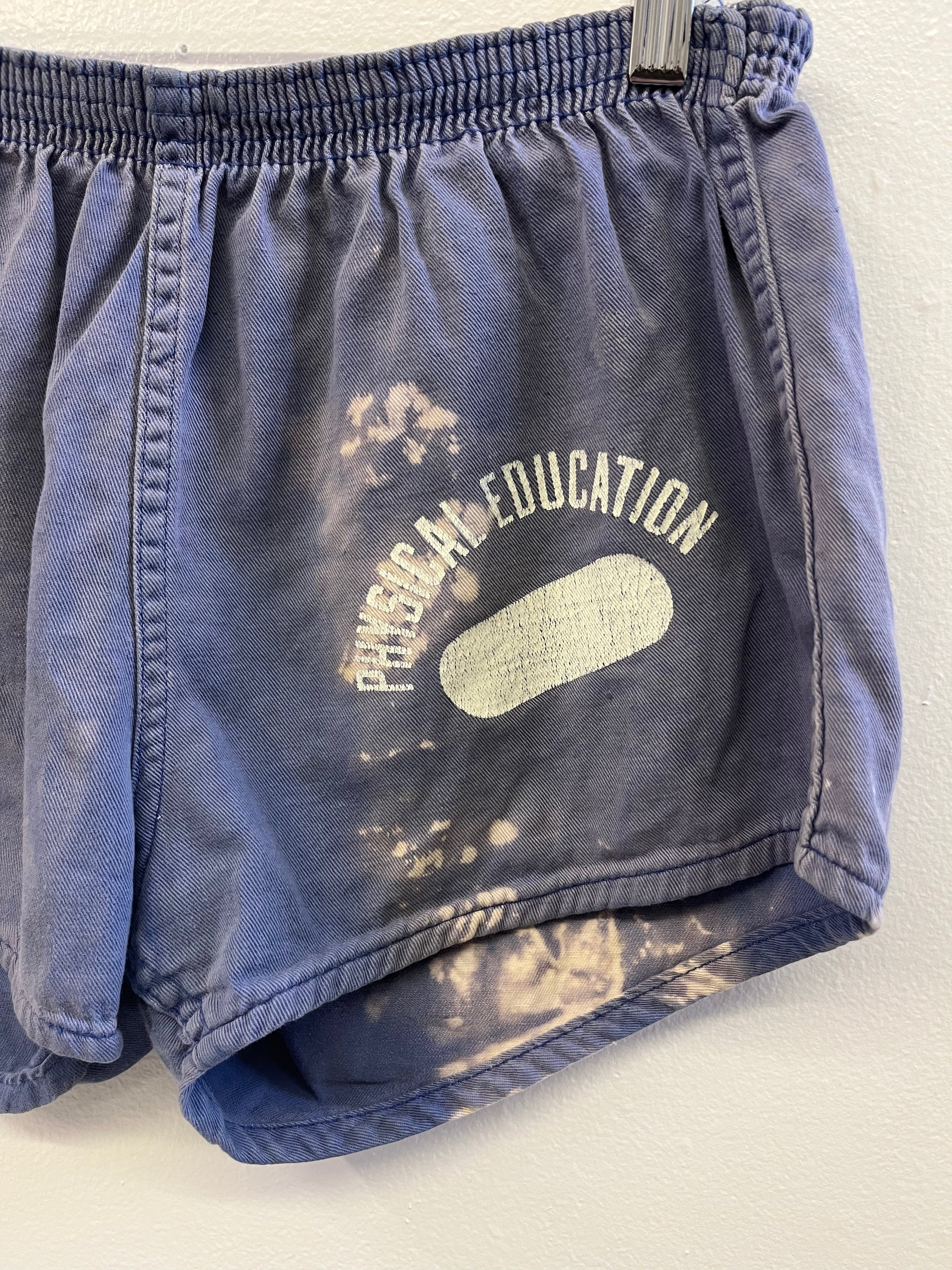 1950s 'Physical Education' Bleached Athletic Cotton Short Shorts - Faded Periwinkle Blue - M