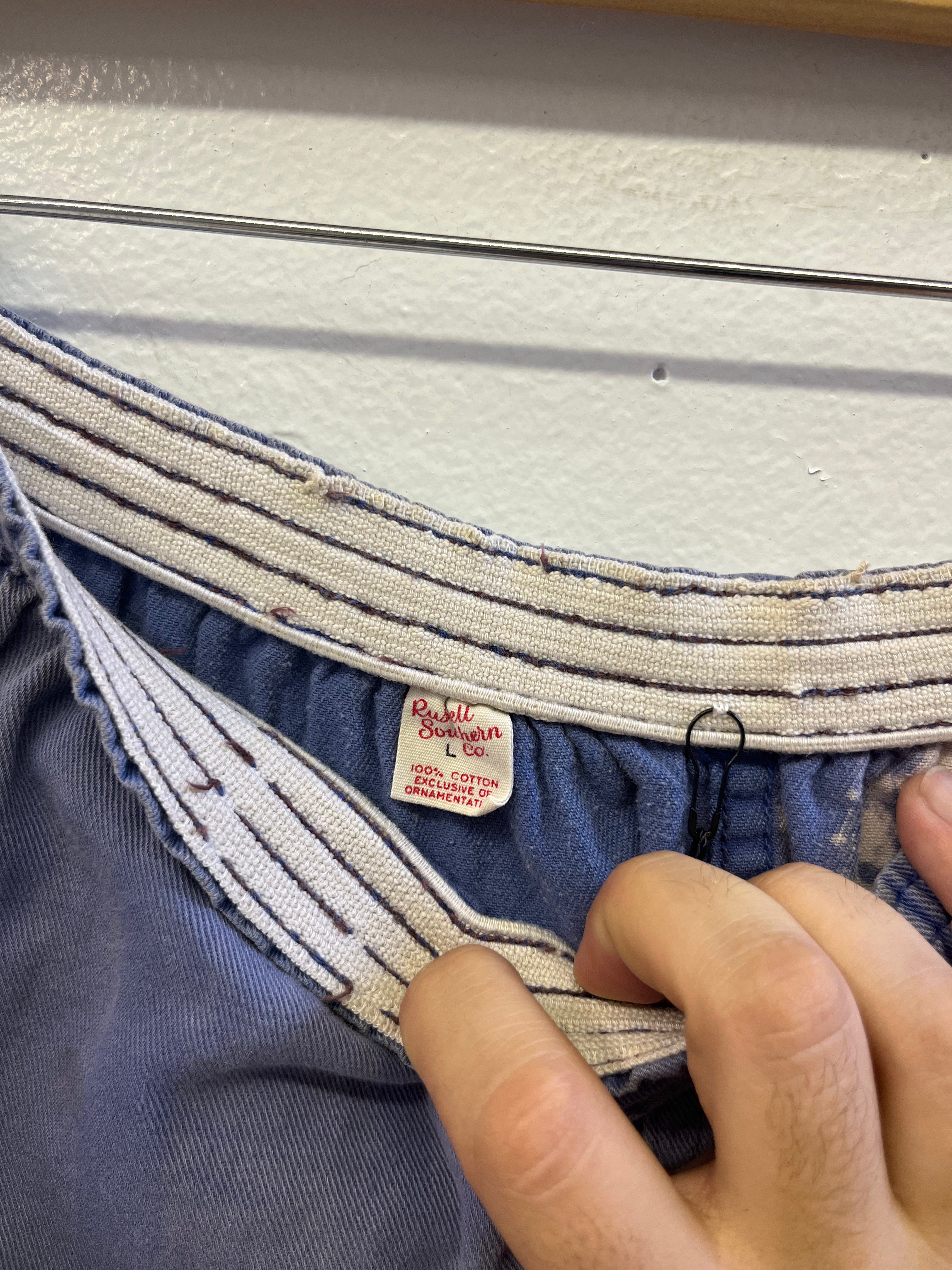 1950s 'Physical Education' Bleached Athletic Cotton Short Shorts - Faded Periwinkle Blue - M