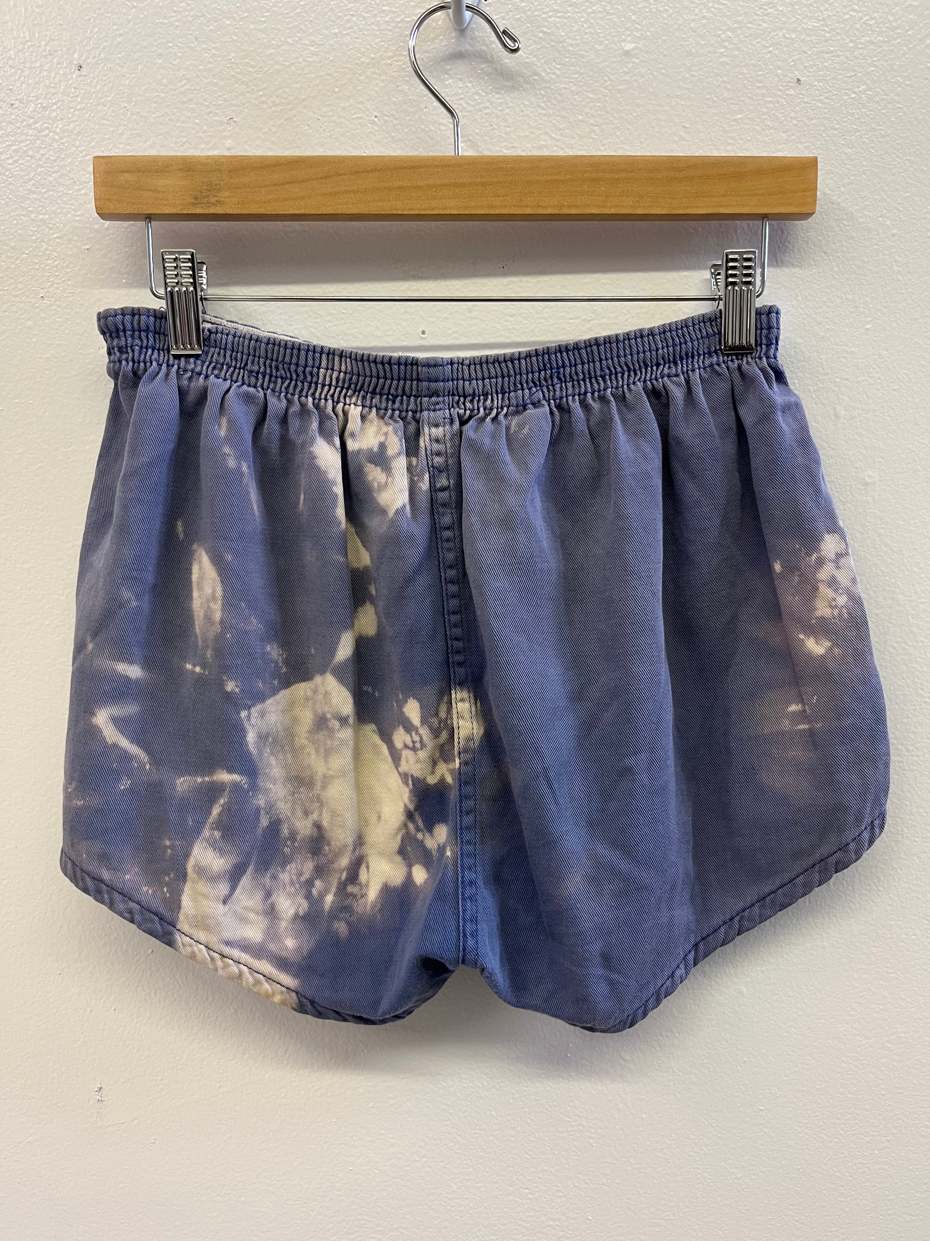 1950s 'Physical Education' Bleached Athletic Cotton Short Shorts - Faded Periwinkle Blue - M