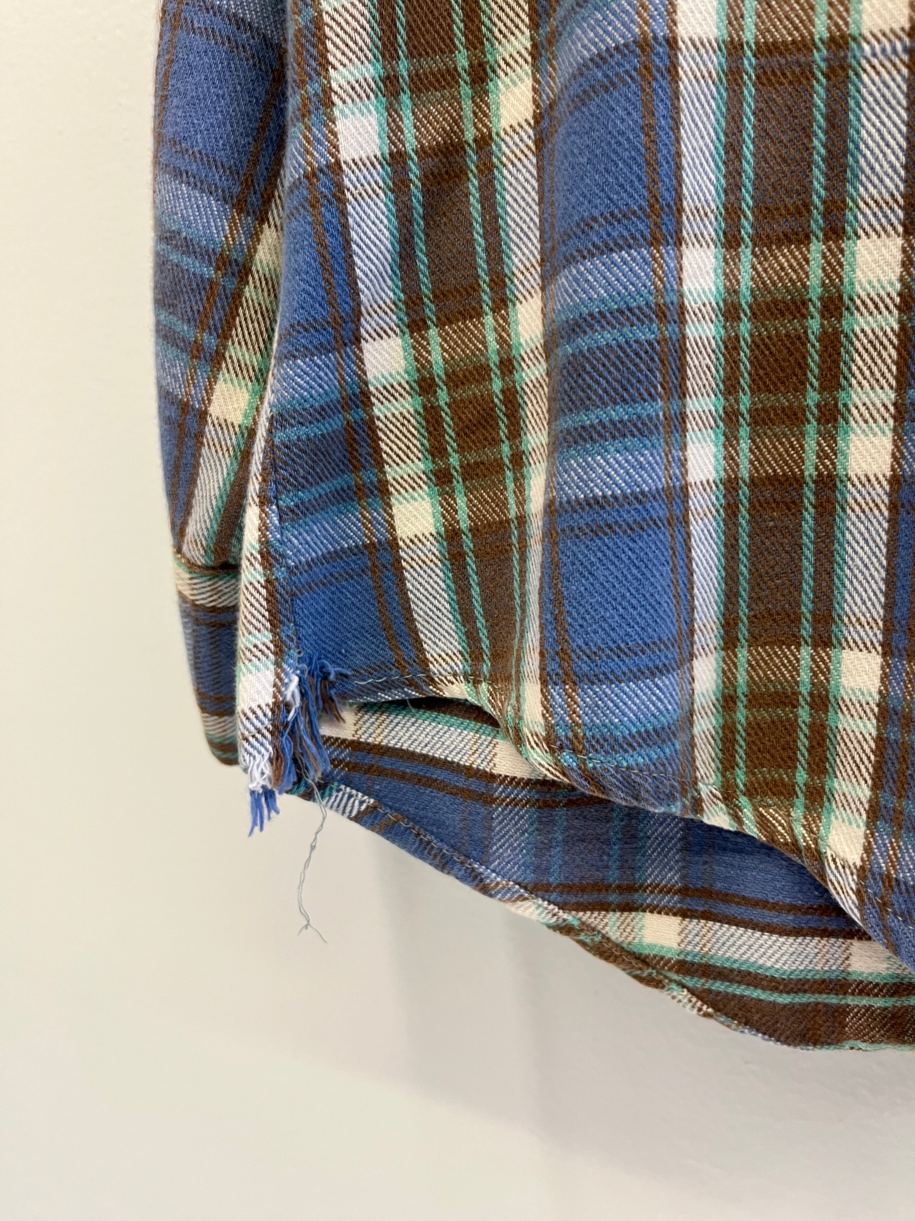 1960/70s Cotton Flannel - Blue/Brown/Seafoam - S/M