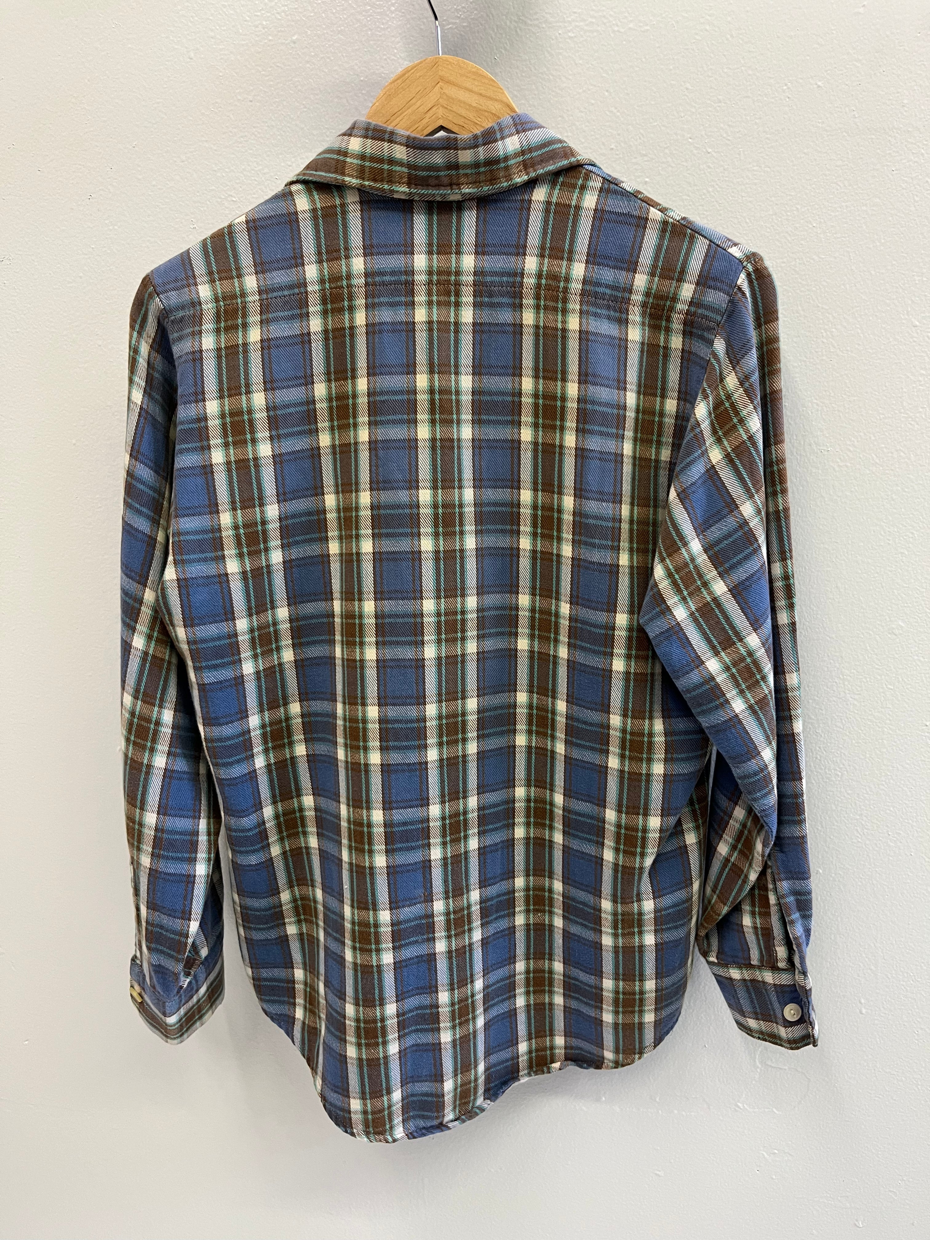 1960/70s Cotton Flannel - Blue/Brown/Seafoam - S/M