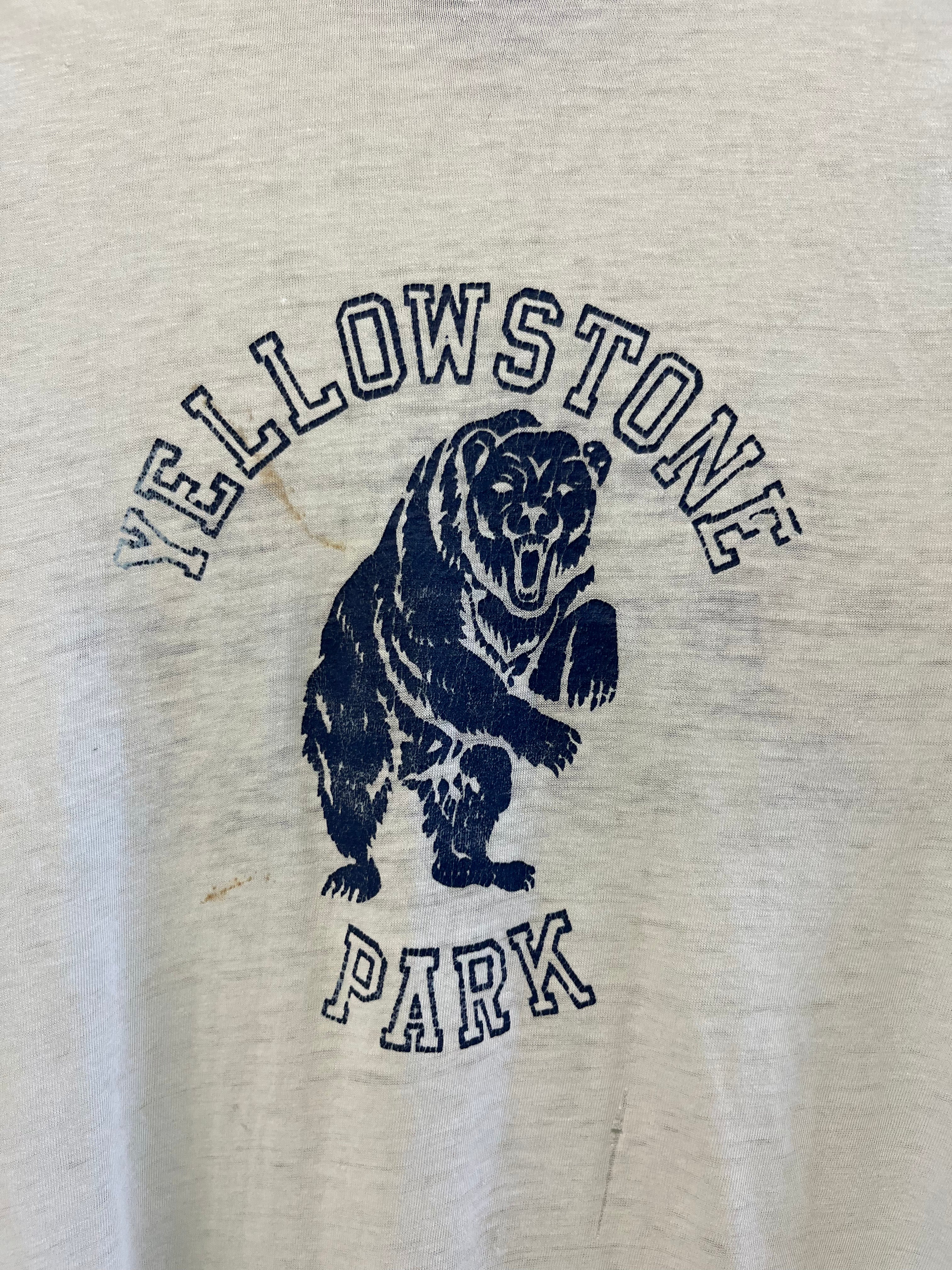 1970s Yellowstone Park 'Savage' Distressed T-Shirt - Faded Ice Blue - S/M