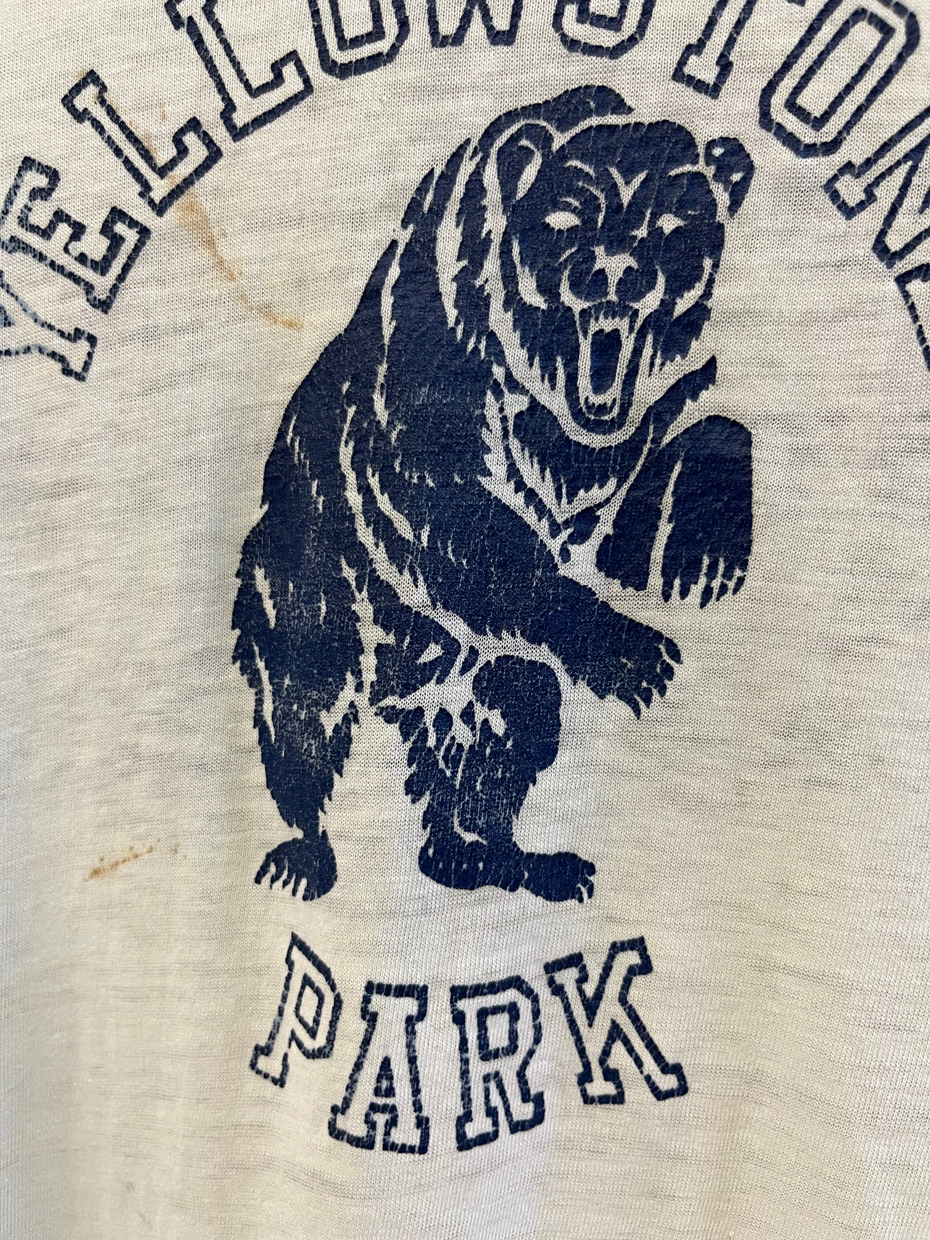 1970s Yellowstone Park 'Savage' Distressed T-Shirt - Faded Ice Blue - S/M