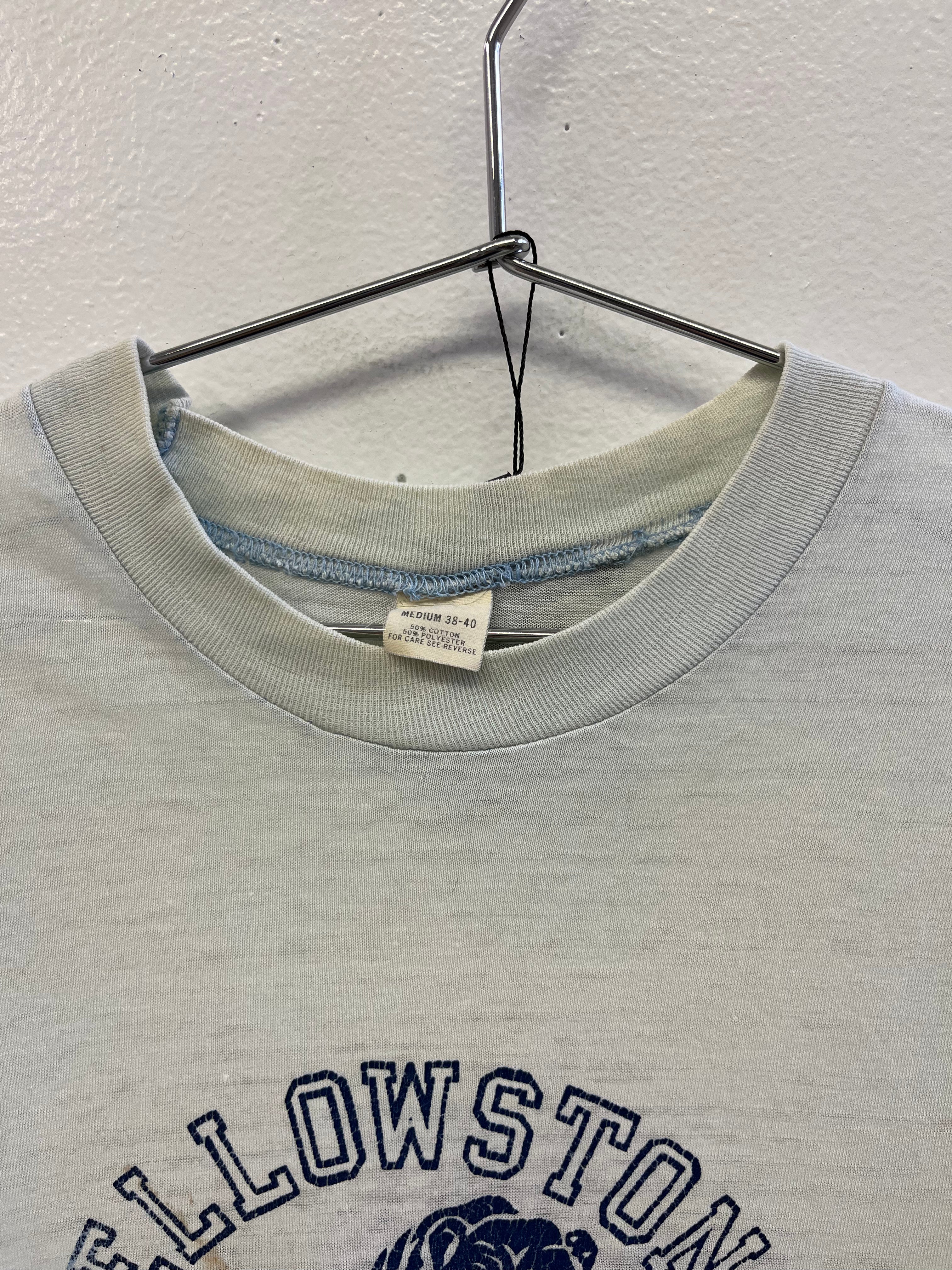 1970s Yellowstone Park 'Savage' Distressed T-Shirt - Faded Ice Blue - S/M