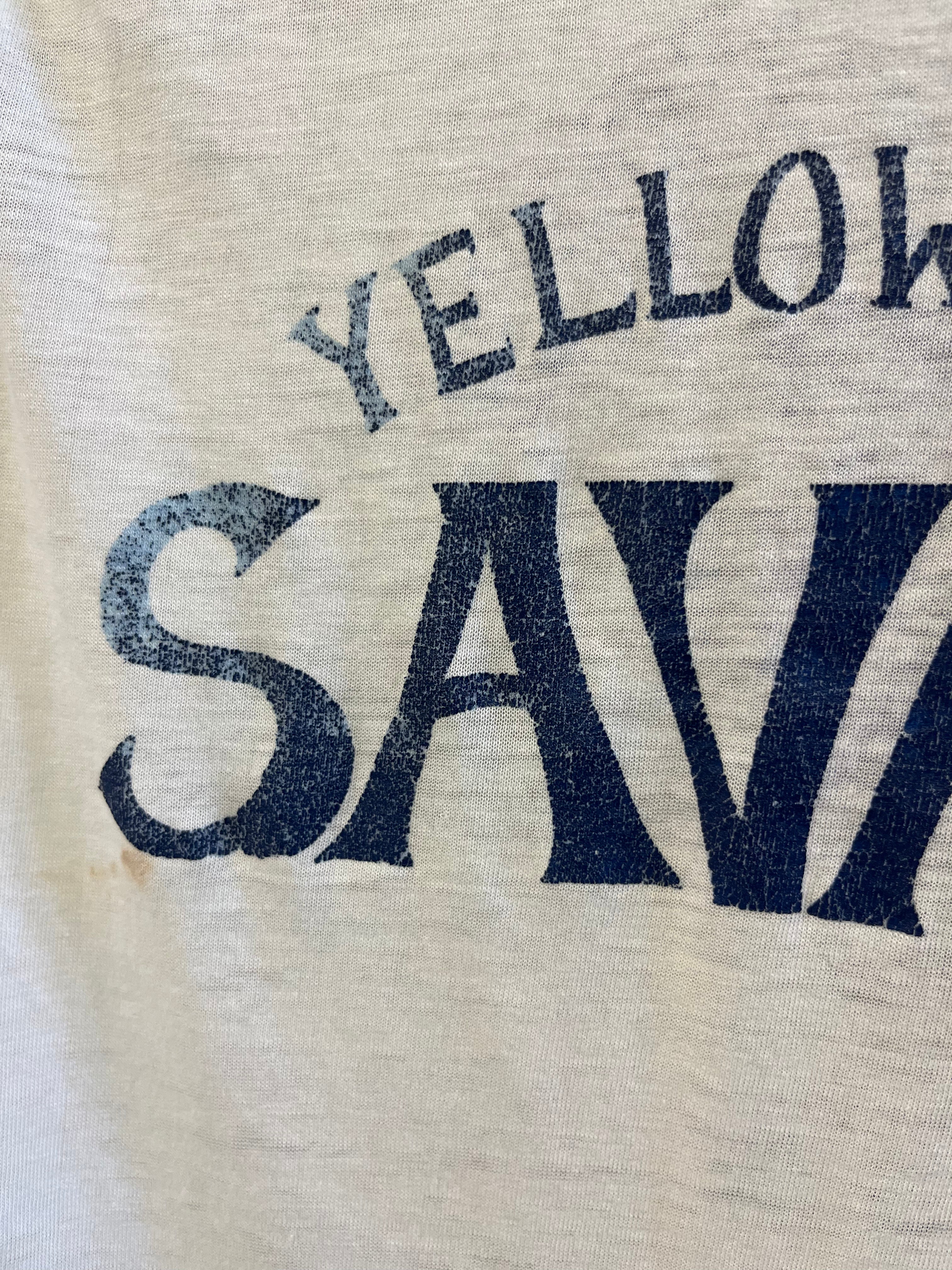 1970s Yellowstone Park 'Savage' Distressed T-Shirt - Faded Ice Blue - S/M