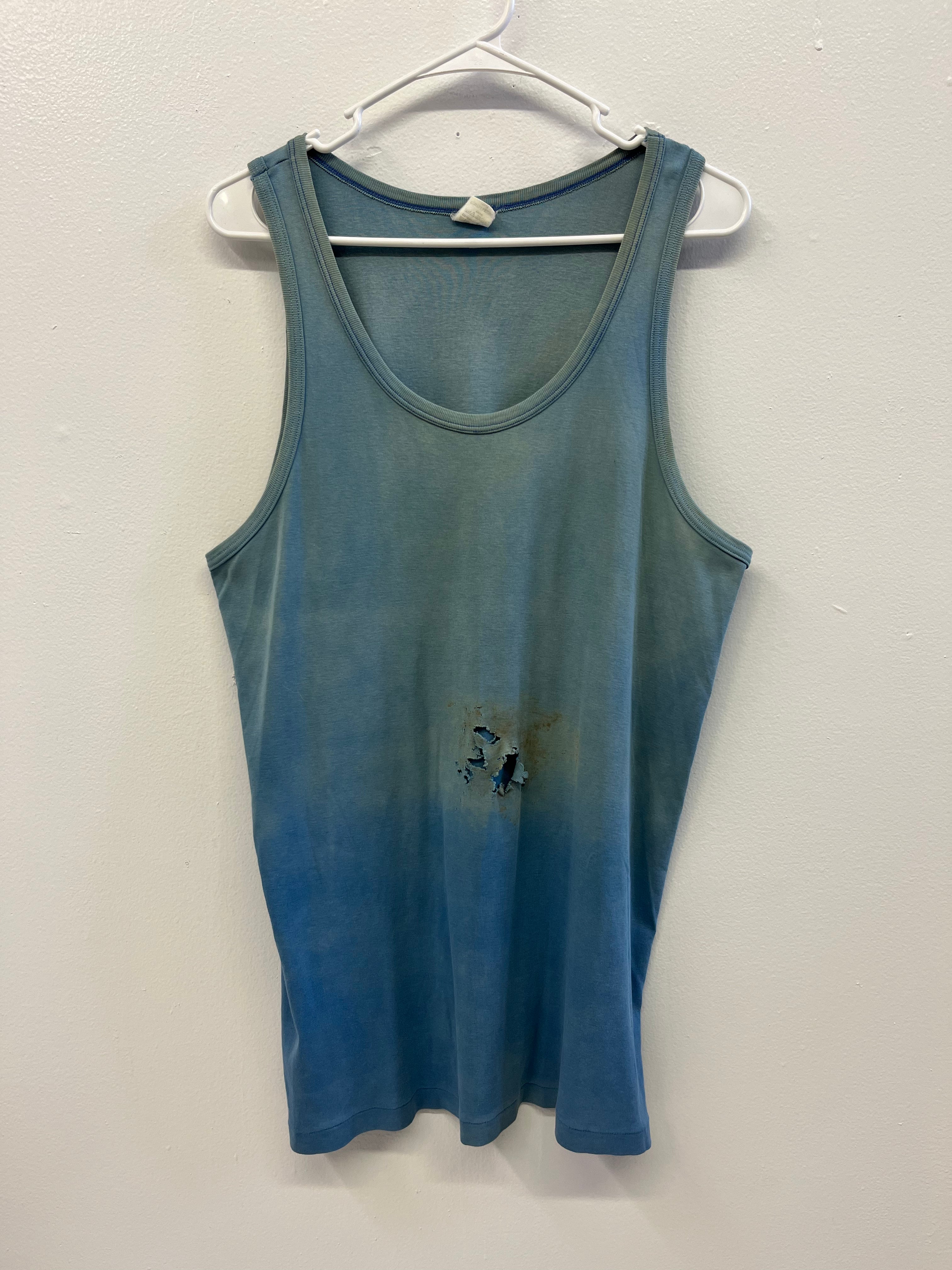 1960/70s French Work Tank with Fading and Holes - Faded Turquoise - L/XL