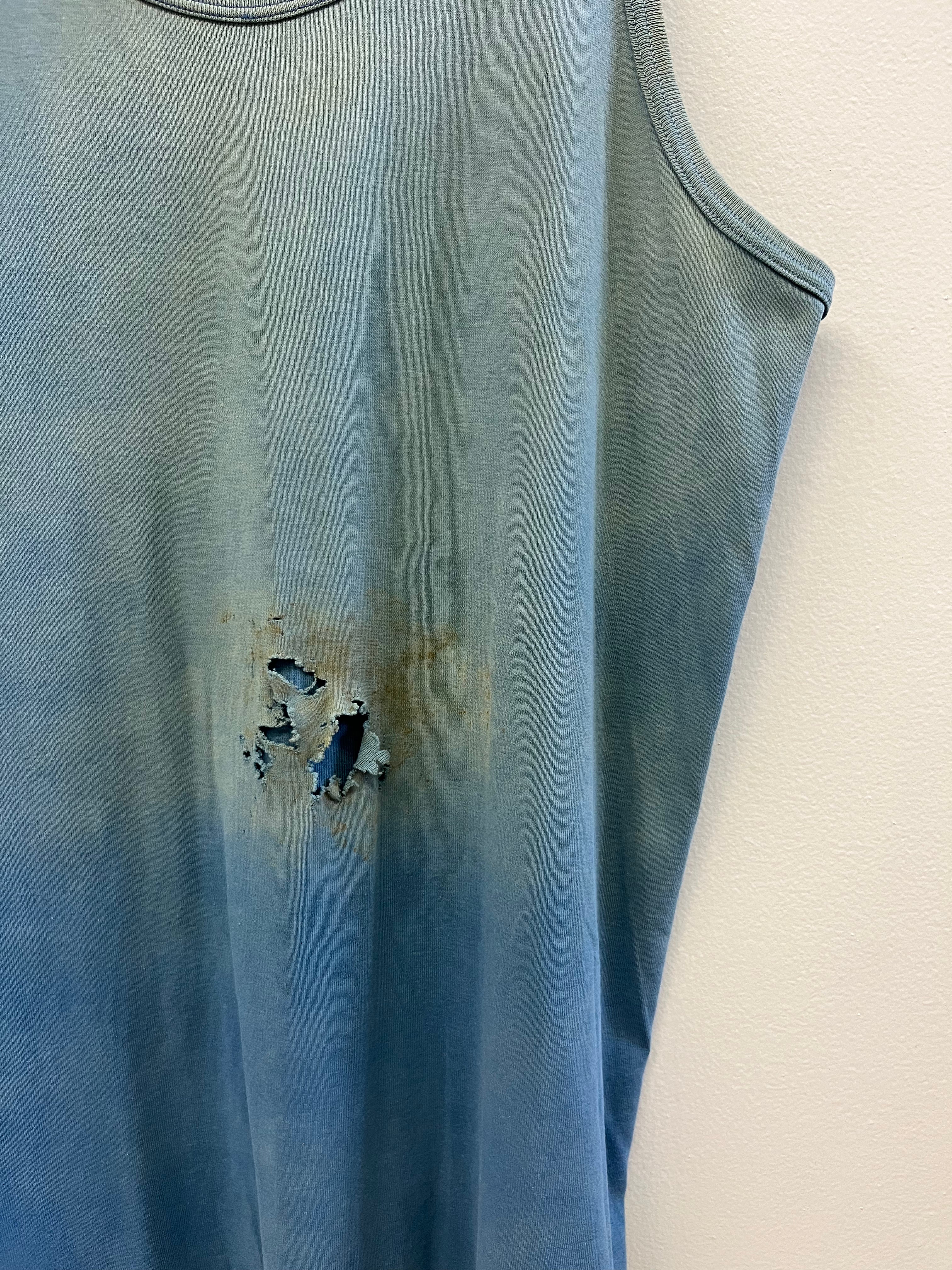 1960/70s French Work Tank with Fading and Holes - Faded Turquoise - L/XL