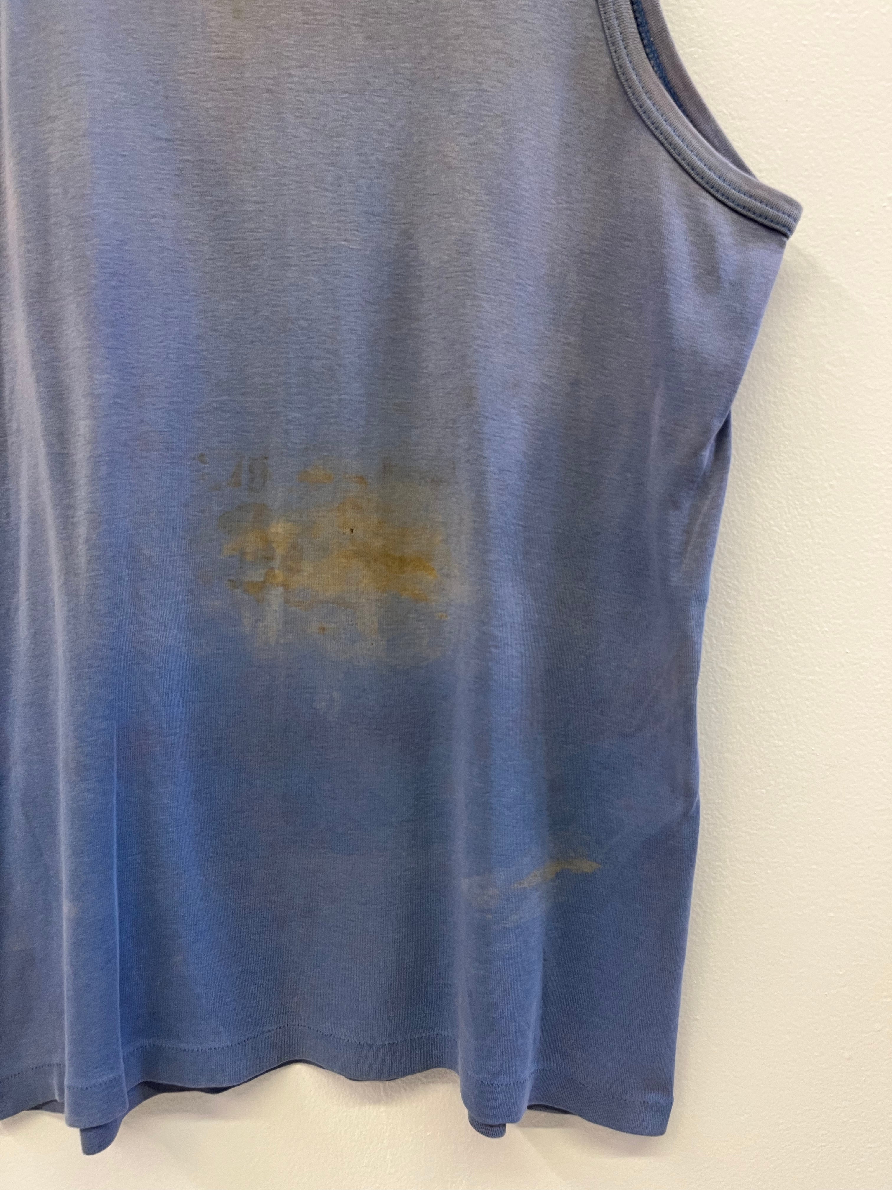1960s Distressed & Faded French Work Tank - Faded Dark Cornflower Blue - L