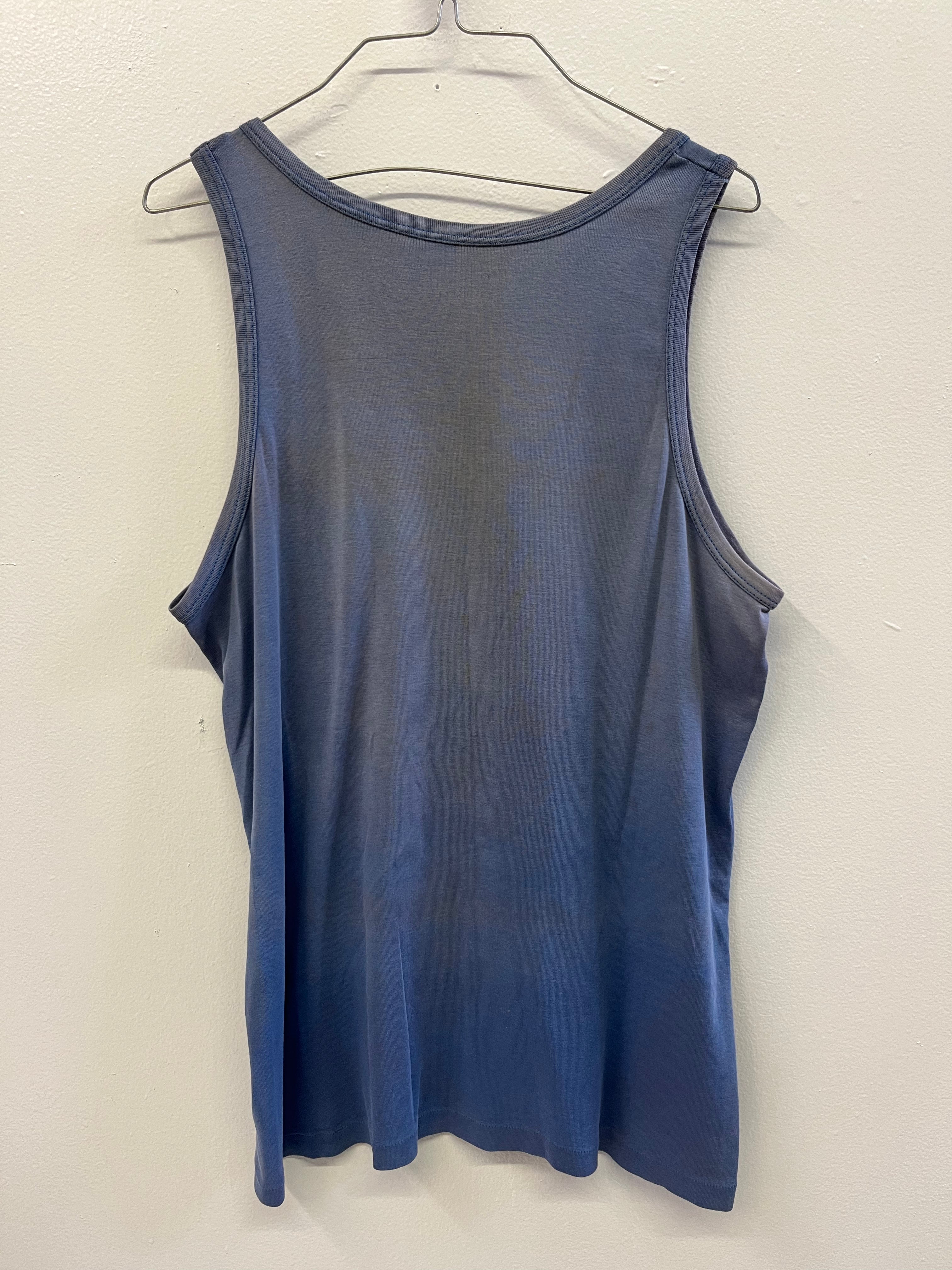 1960s Distressed & Faded French Work Tank - Faded Dark Cornflower Blue - L