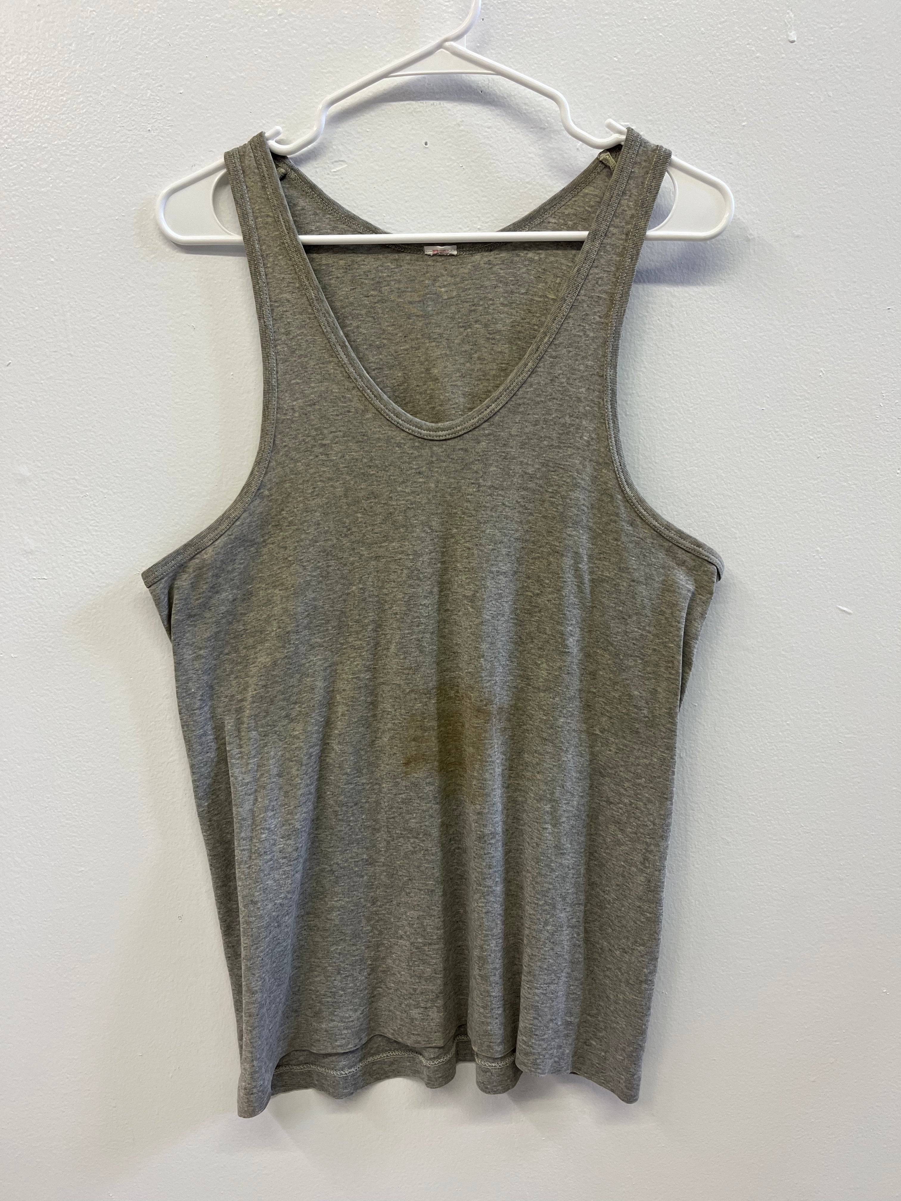 1960/70s Distressed French Work Tank - Dirty Heather Grey - L/XL