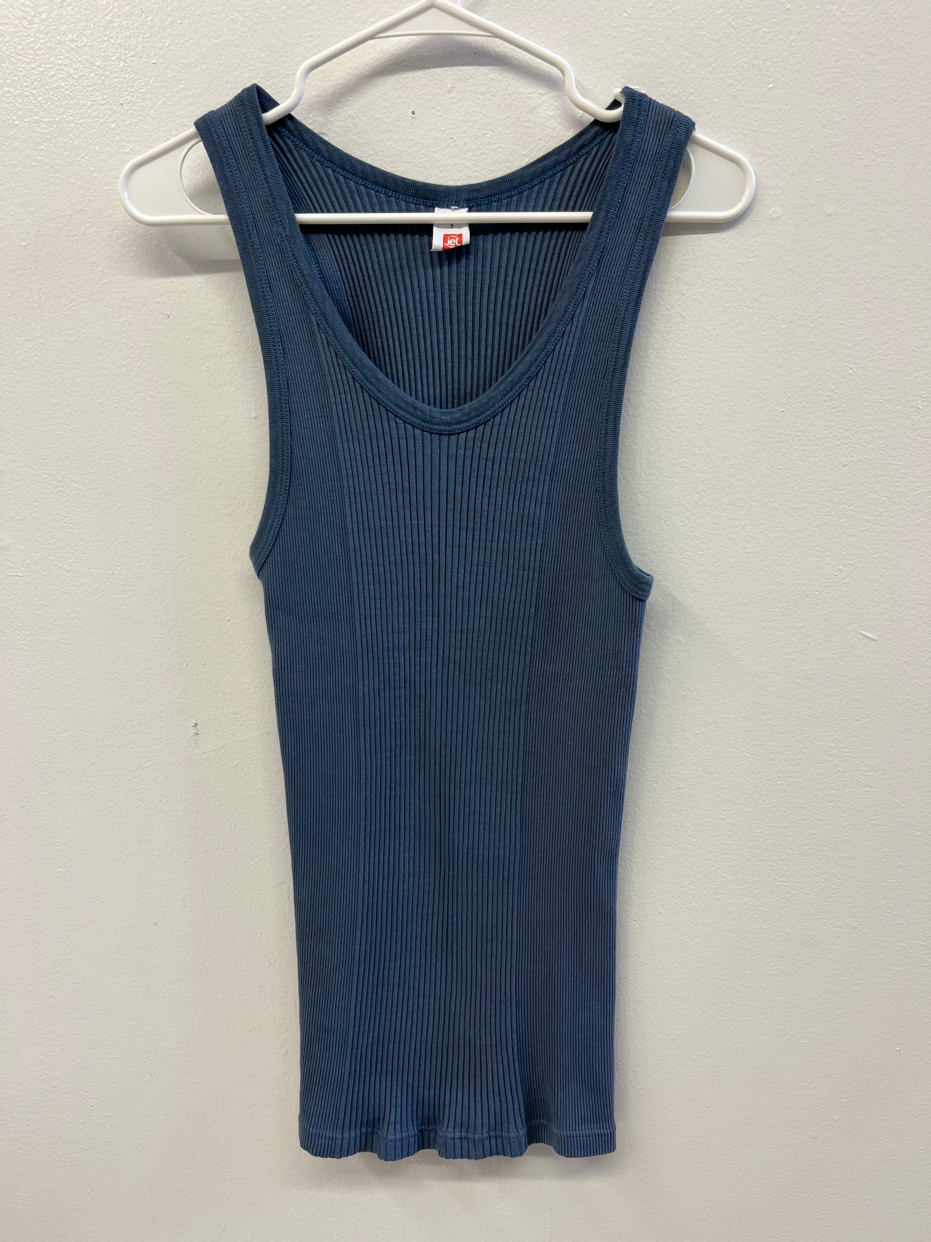 1960/70s Deadstock French Ribbed Work Tank - Slate Blue - L/XL
