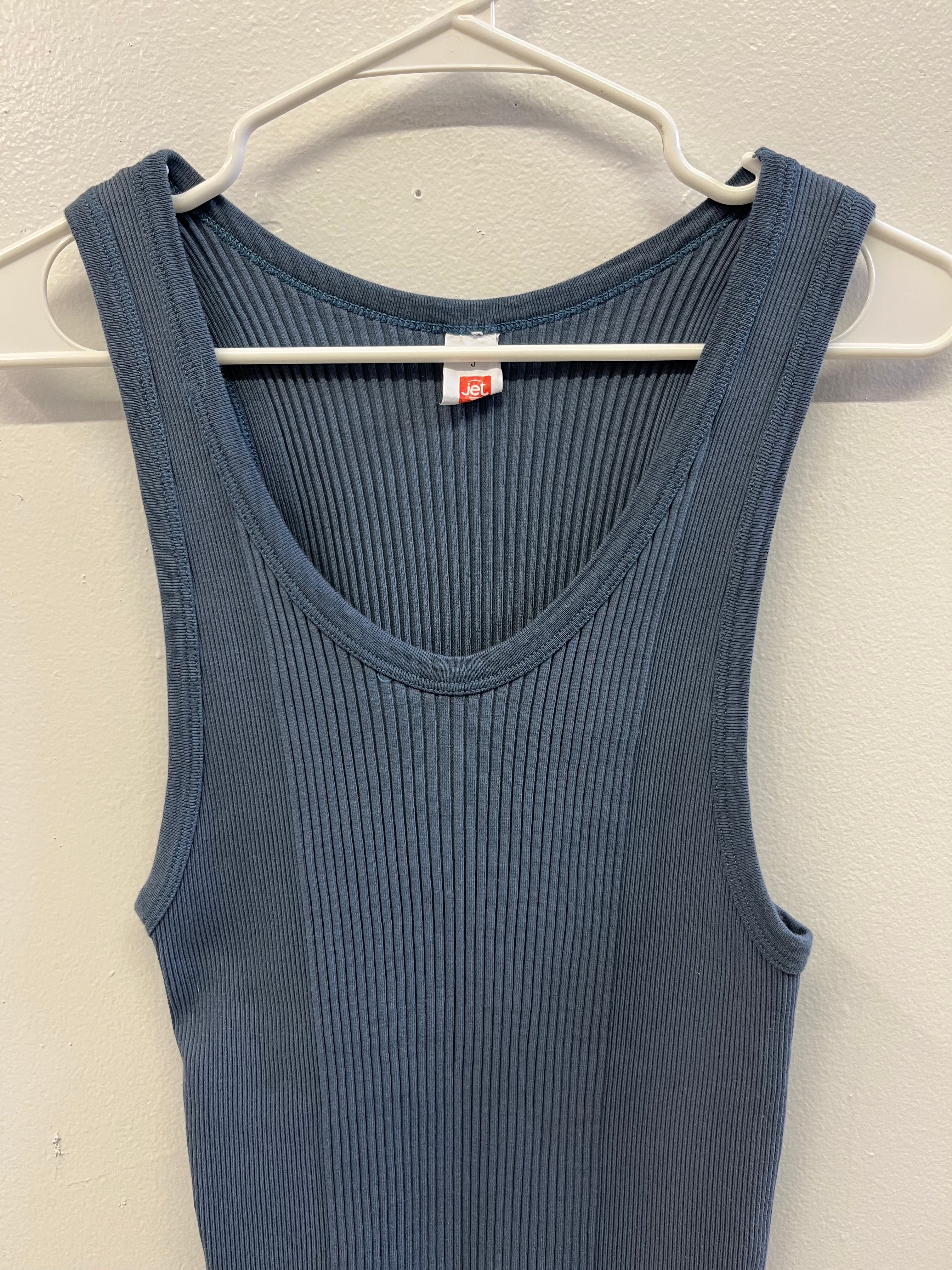 1960/70s Deadstock French Ribbed Work Tank - Slate Blue - L/XL