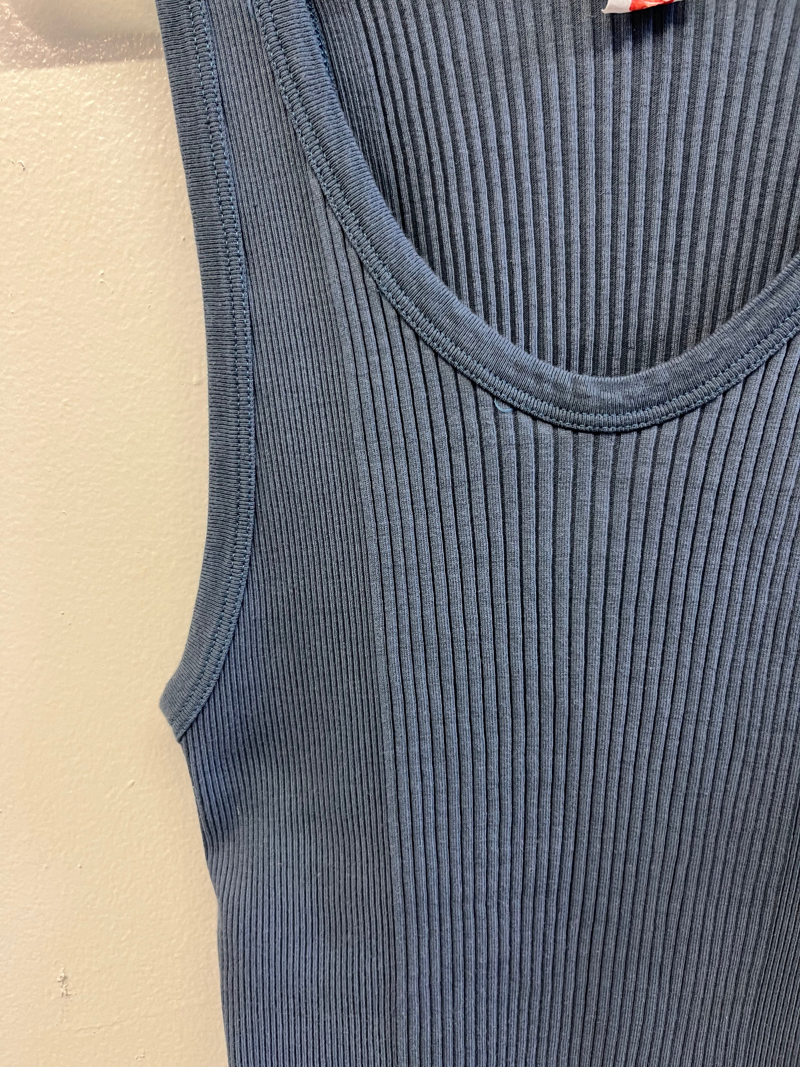 1960/70s Deadstock French Ribbed Work Tank - Slate Blue - L/XL