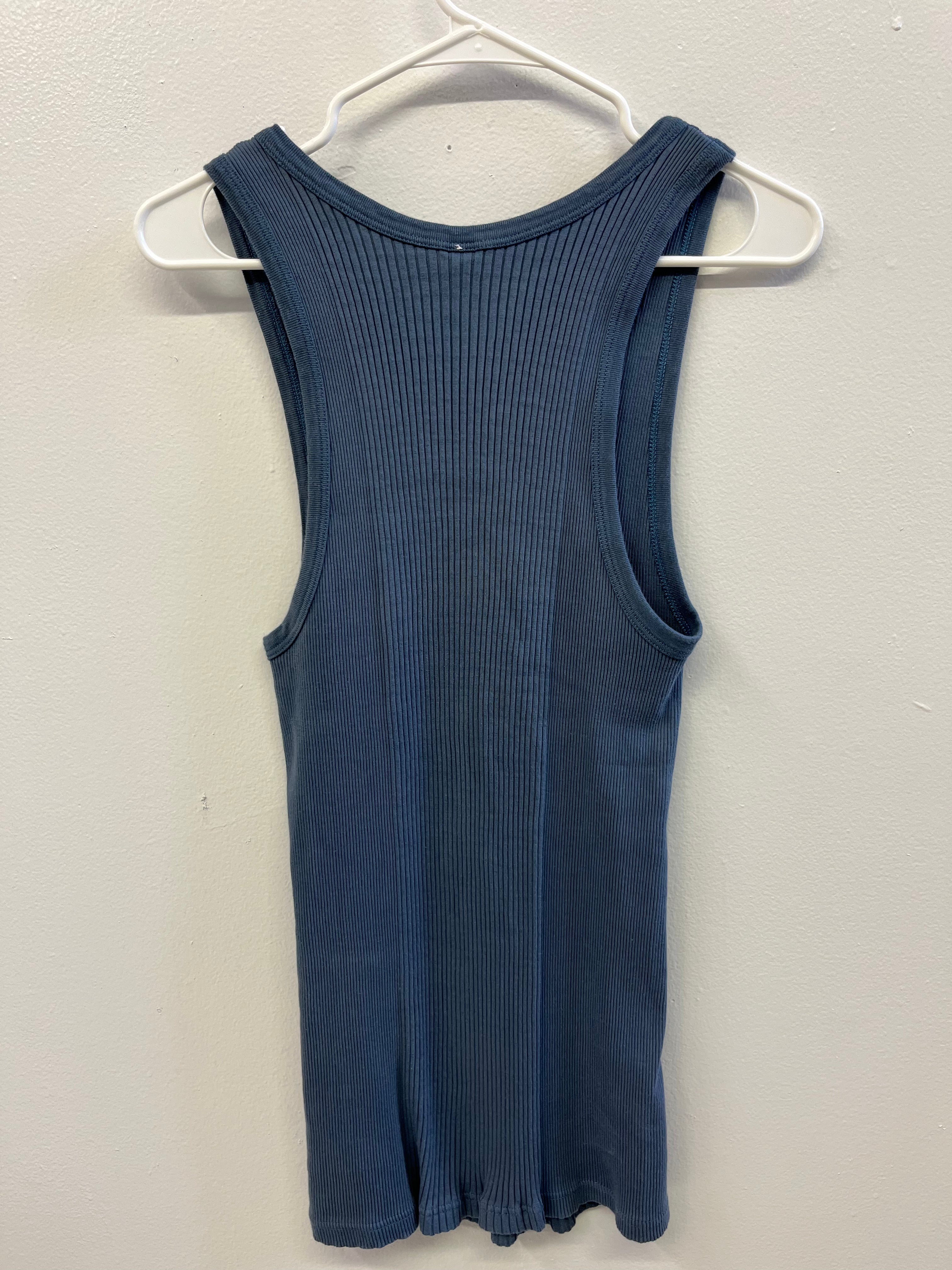1960/70s Deadstock French Ribbed Work Tank - Slate Blue - L/XL