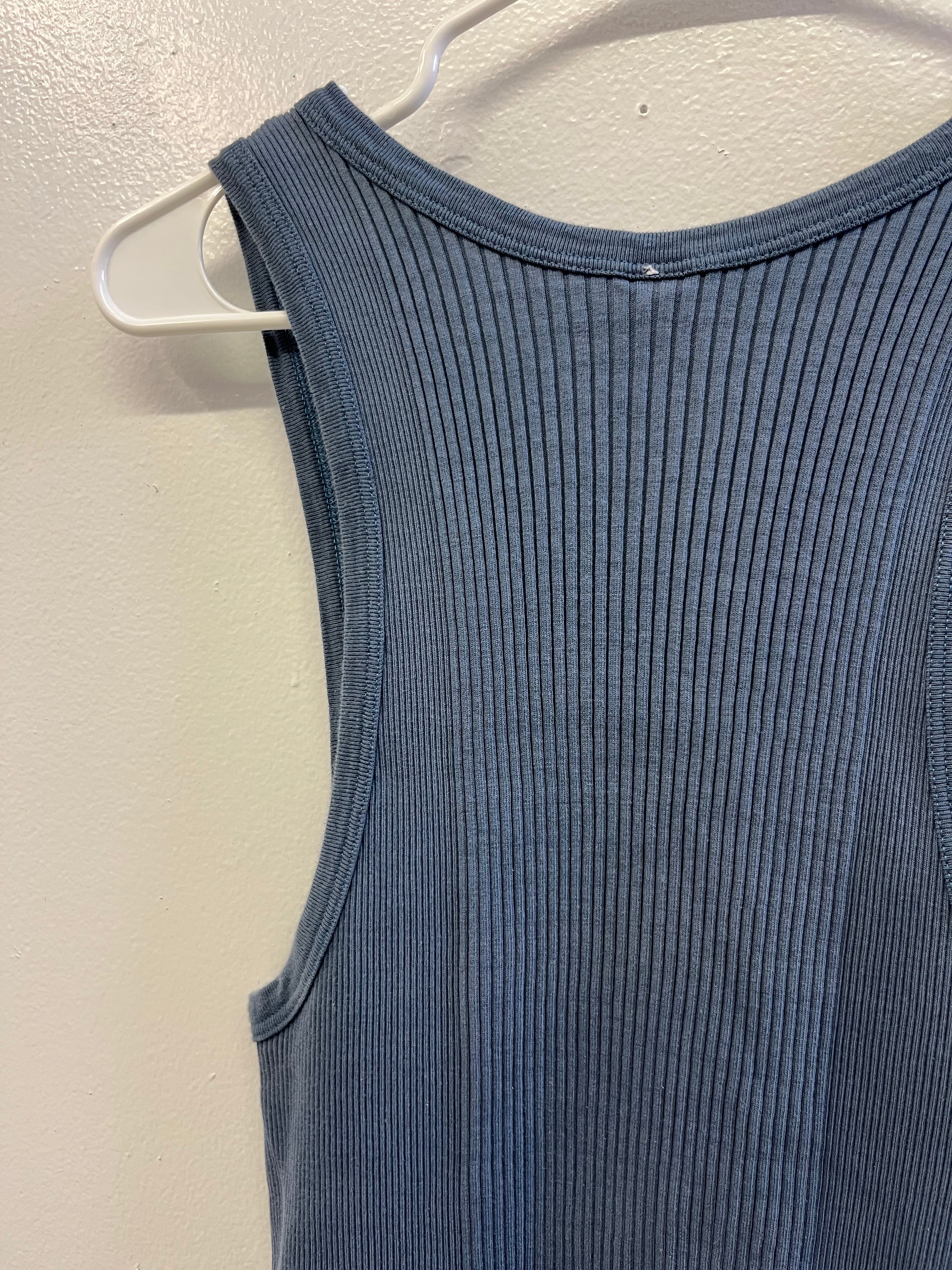 1960/70s Deadstock French Ribbed Work Tank - Slate Blue - L/XL