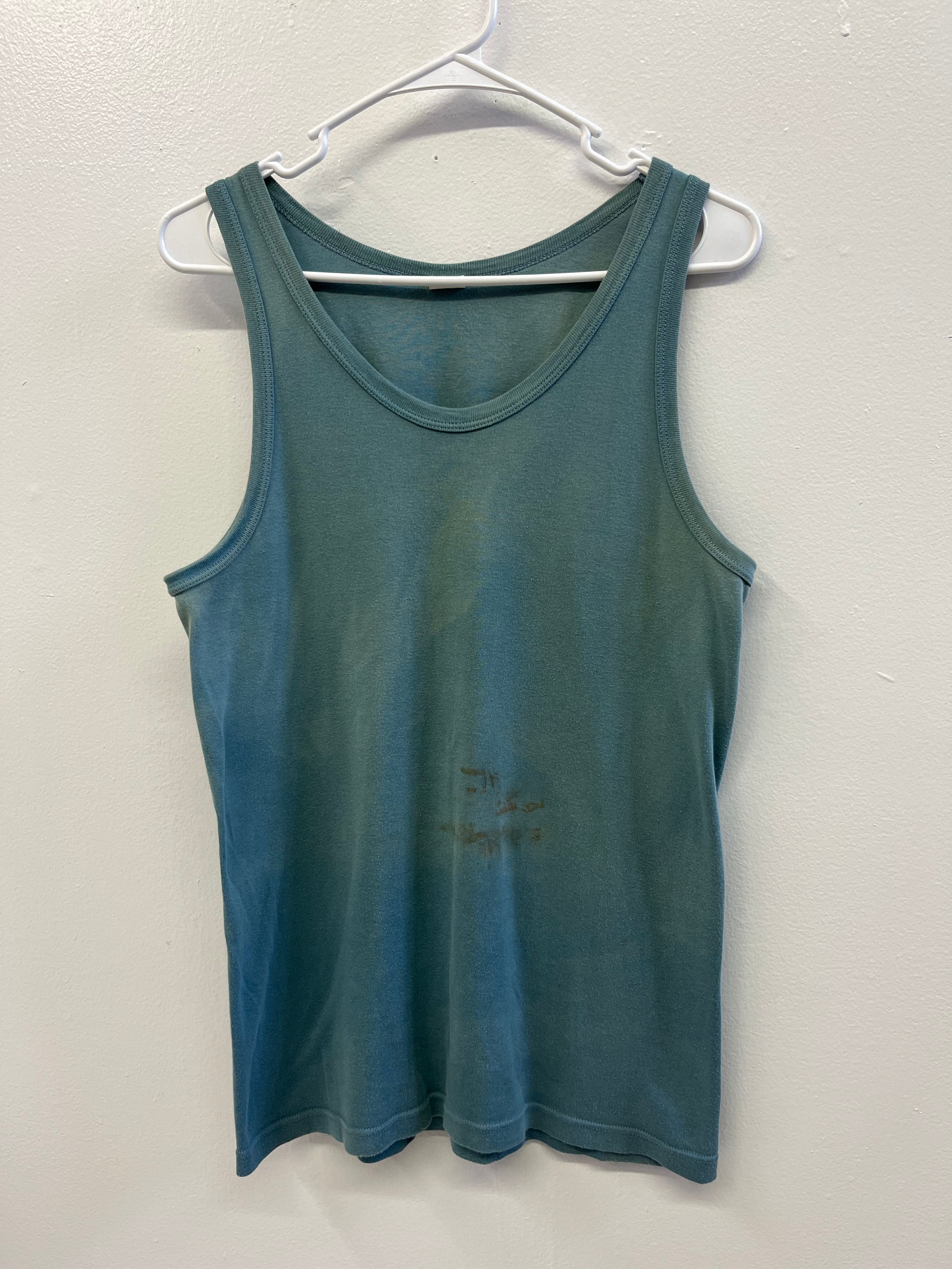 1960/70s Distressed French Work Tank - Faded Turquoise - M/L