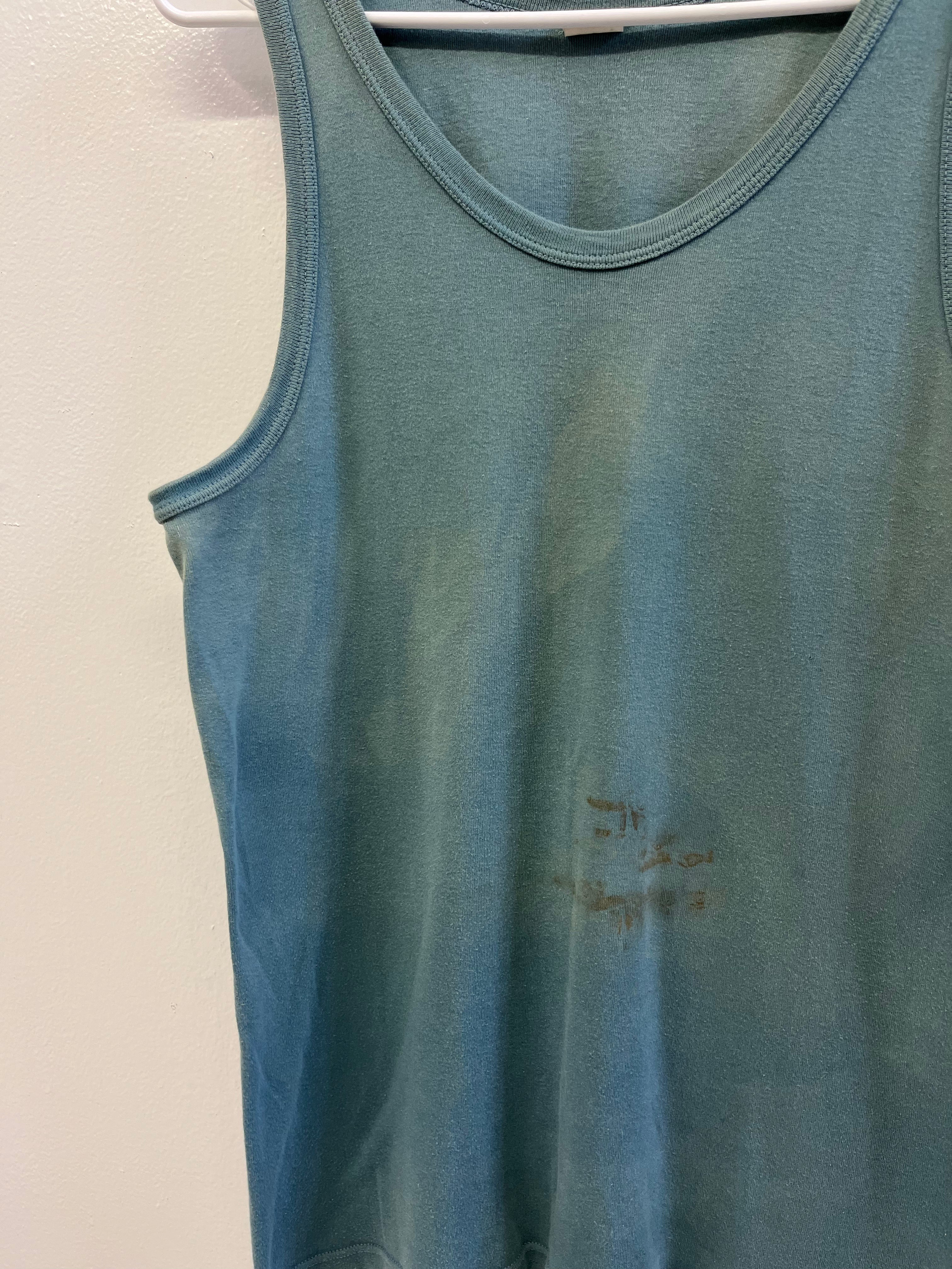 1960/70s Distressed French Work Tank - Faded Turquoise - M/L