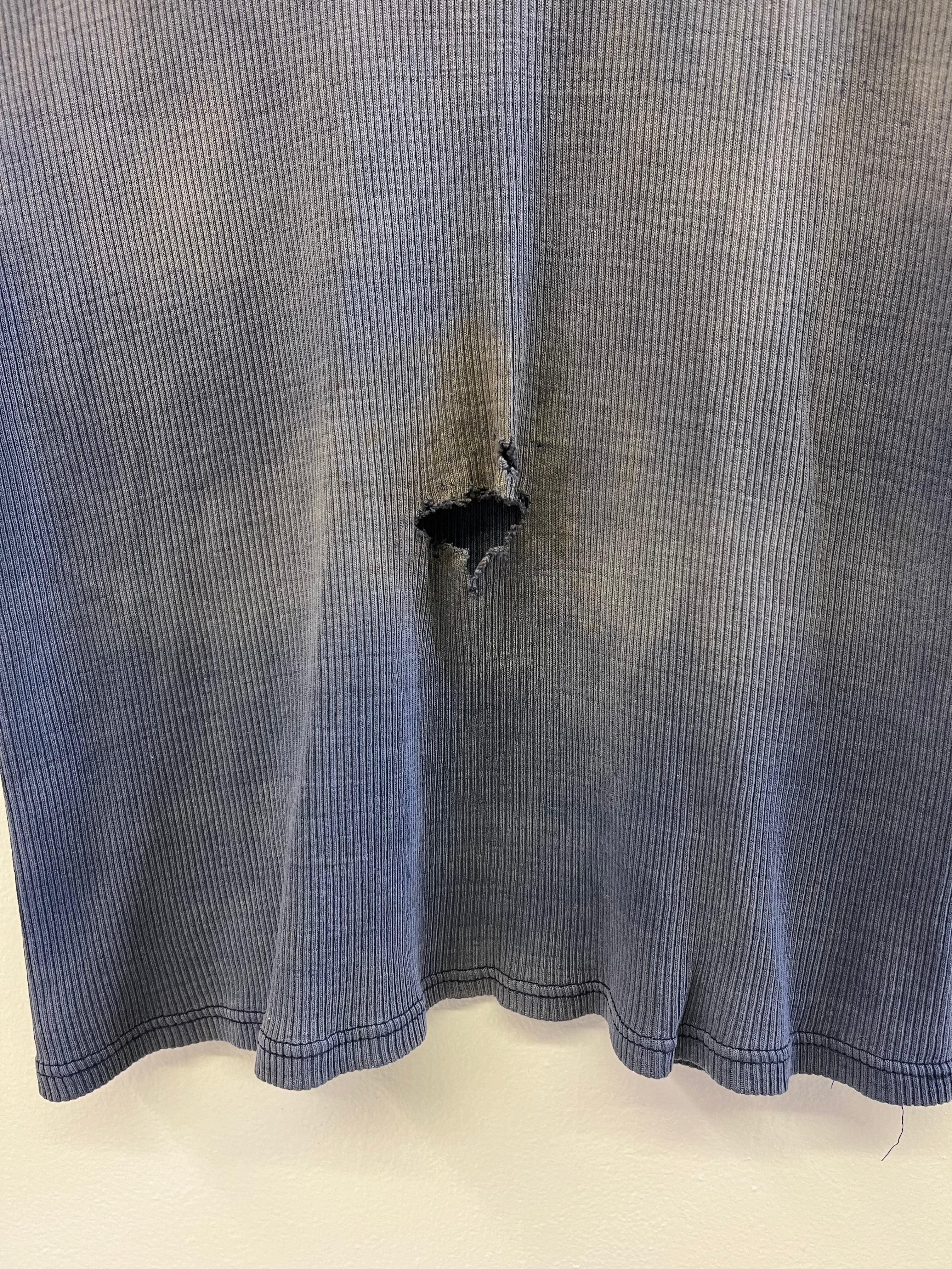 1960/70s Distressed French Ribbed Work Knit Tank - Faded Dark Cornflower Blue - M/L