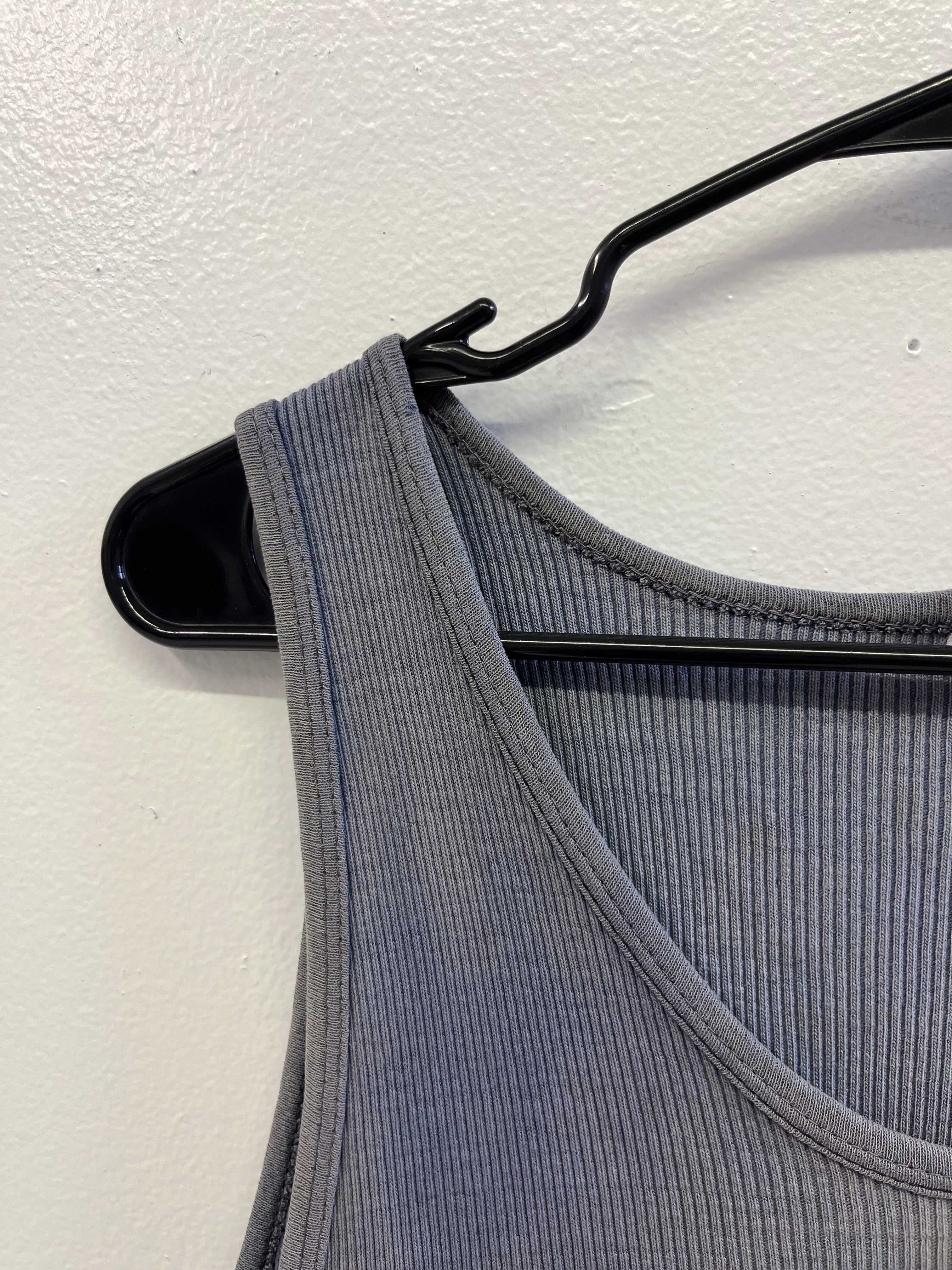 1960/70s Distressed French Ribbed Work Knit Tank - Faded Dark Cornflower Blue - M/L