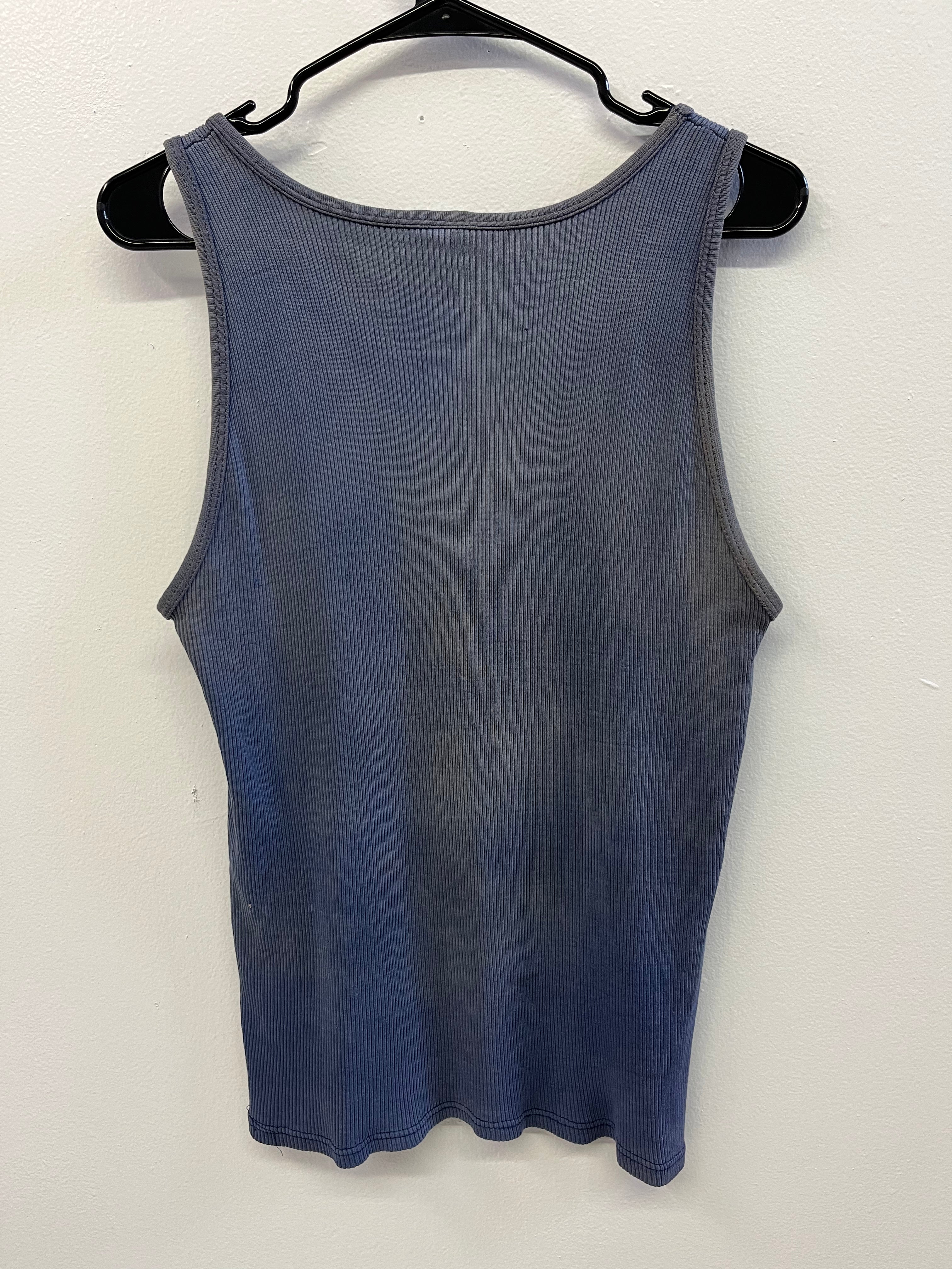 1960/70s Distressed French Ribbed Work Knit Tank - Faded Dark Cornflower Blue - M/L