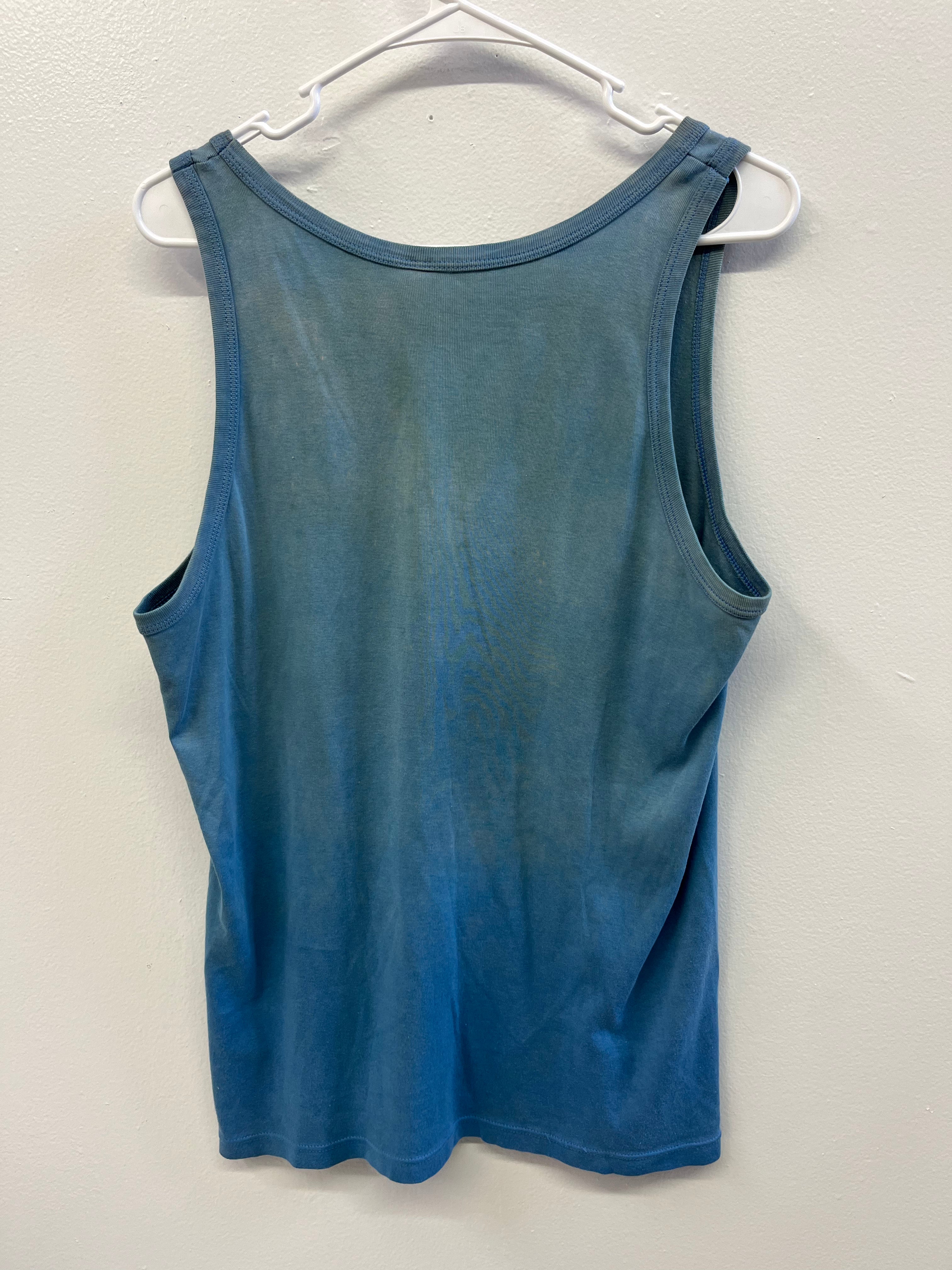 1960/70s Distressed & Stained French Work Tank - Faded Turquoise - L/XL