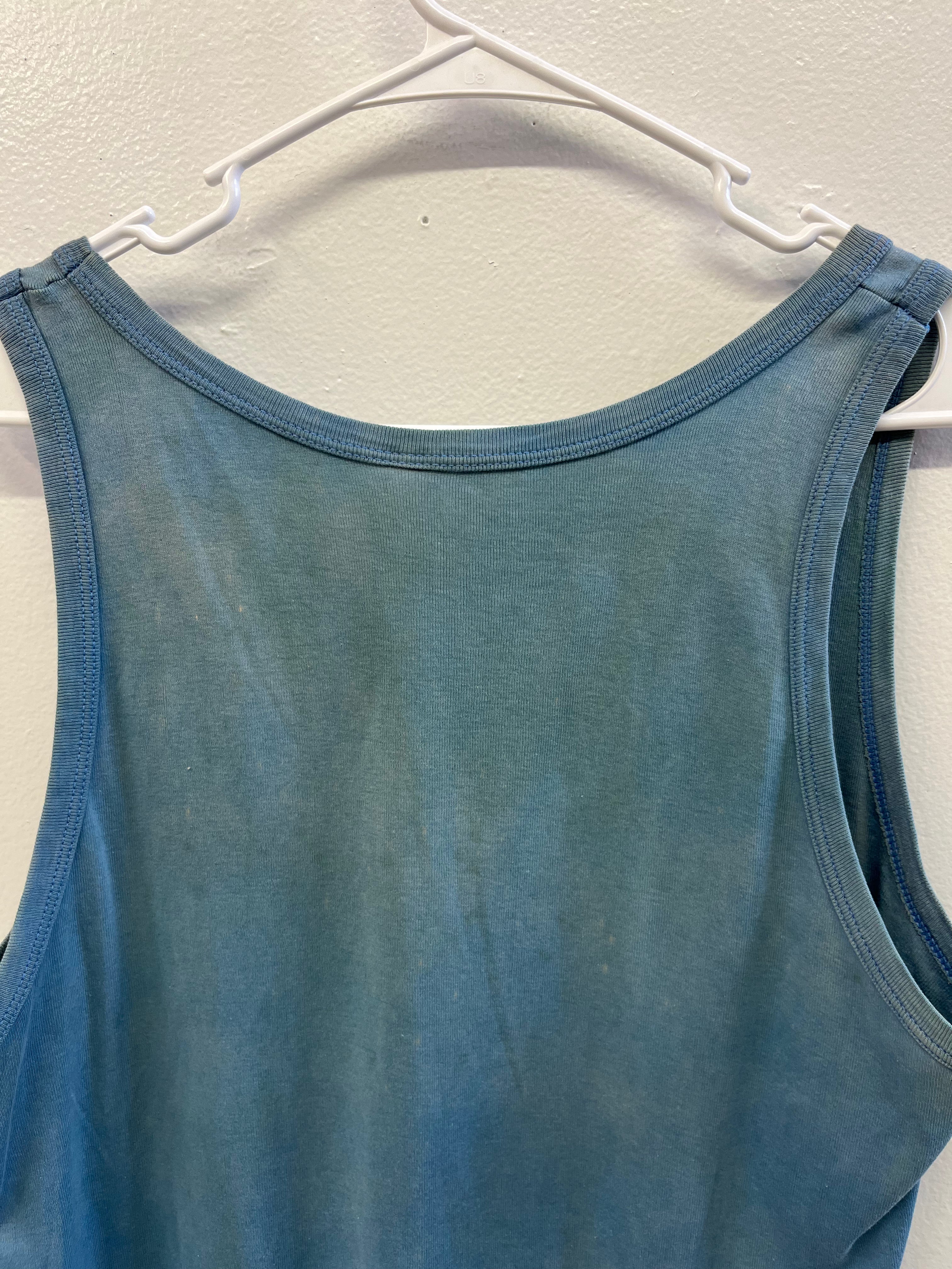 1960/70s Distressed & Stained French Work Tank - Faded Turquoise - L/XL