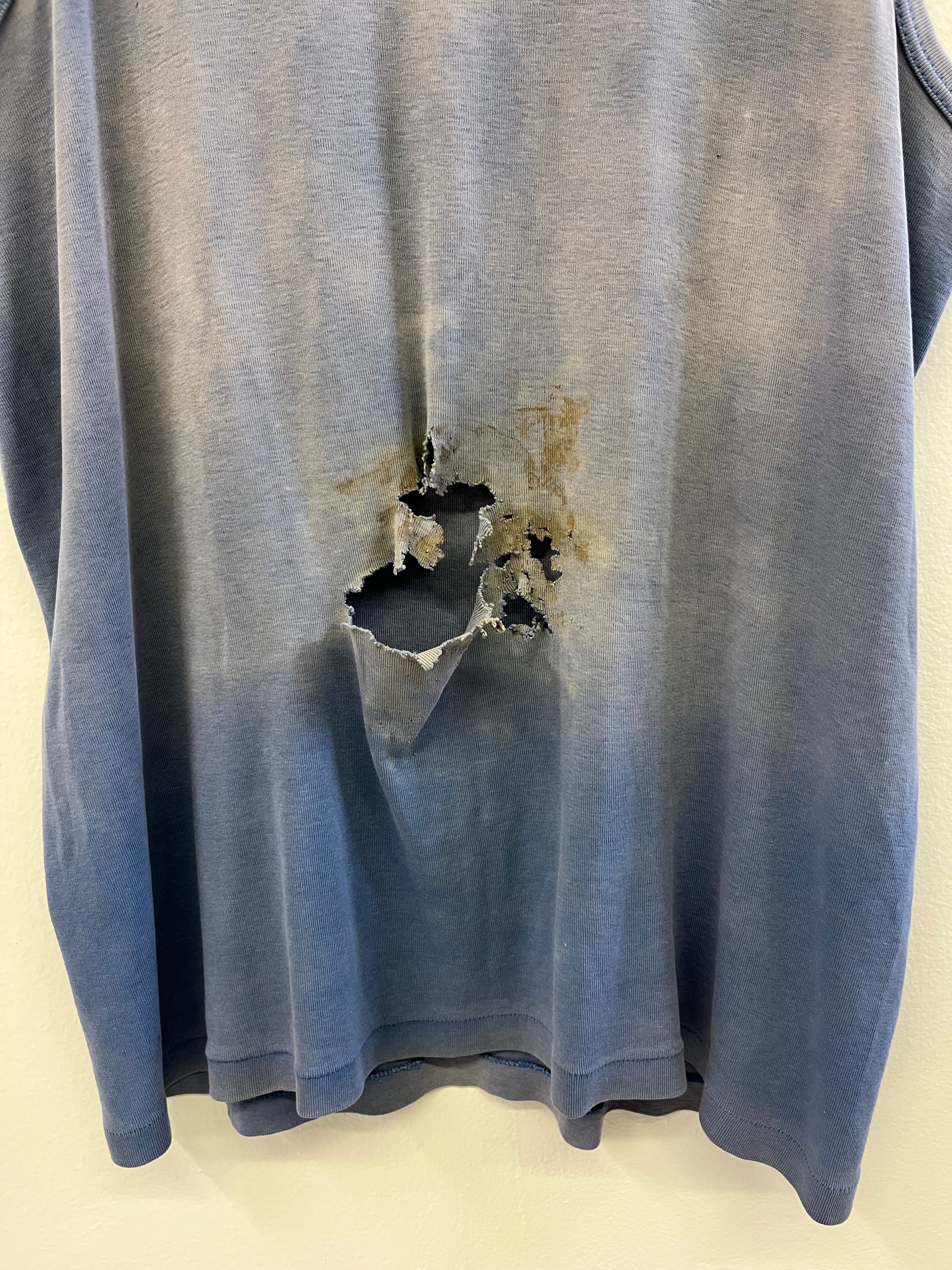 1960s Faded & Distressed French Work Tank - Faded Cornflower Blue - L