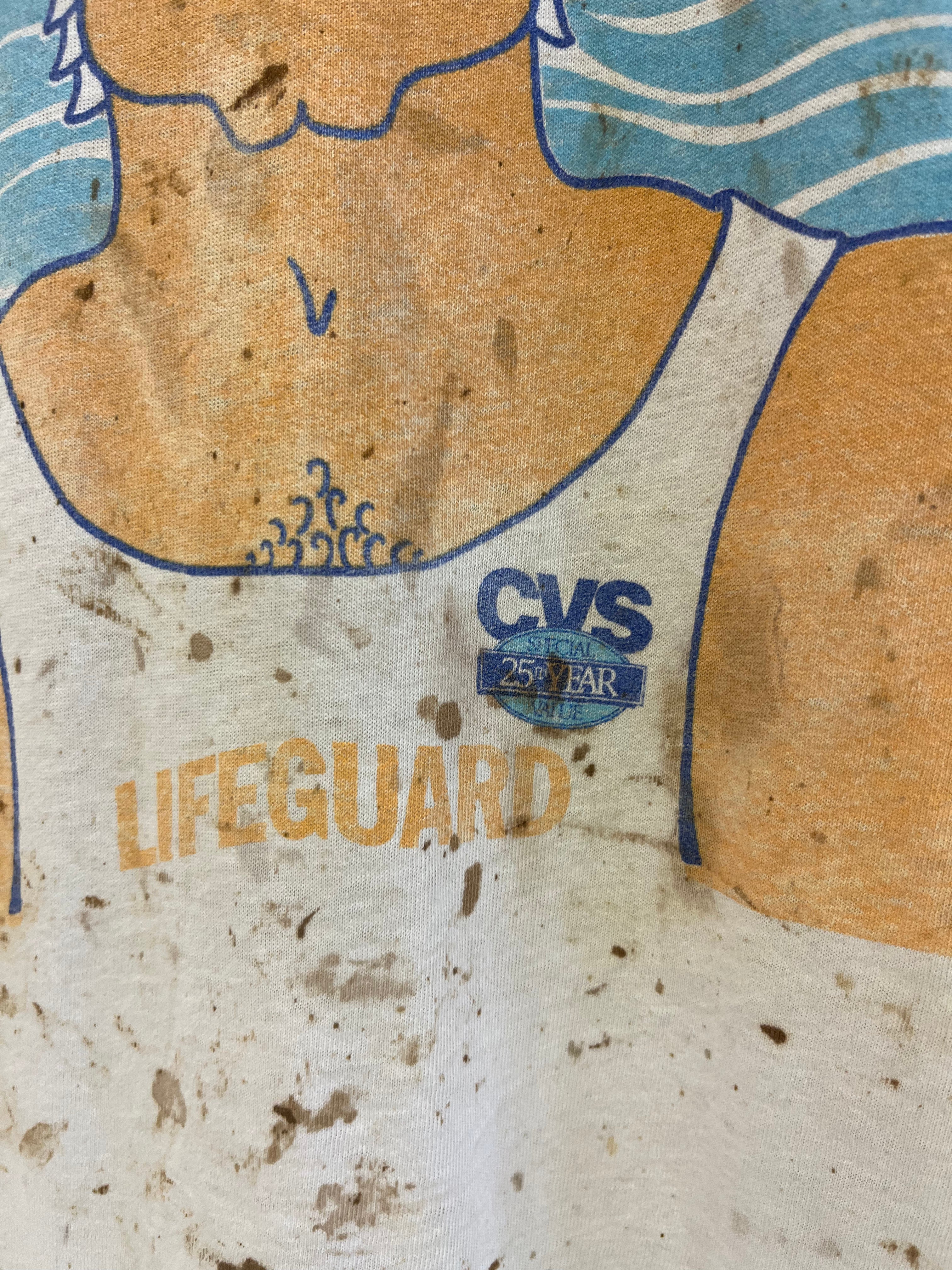 1980s CVS Dry Idea Deodorant Distressed & Stained T-Shirt - Dirty White - XL/XXL