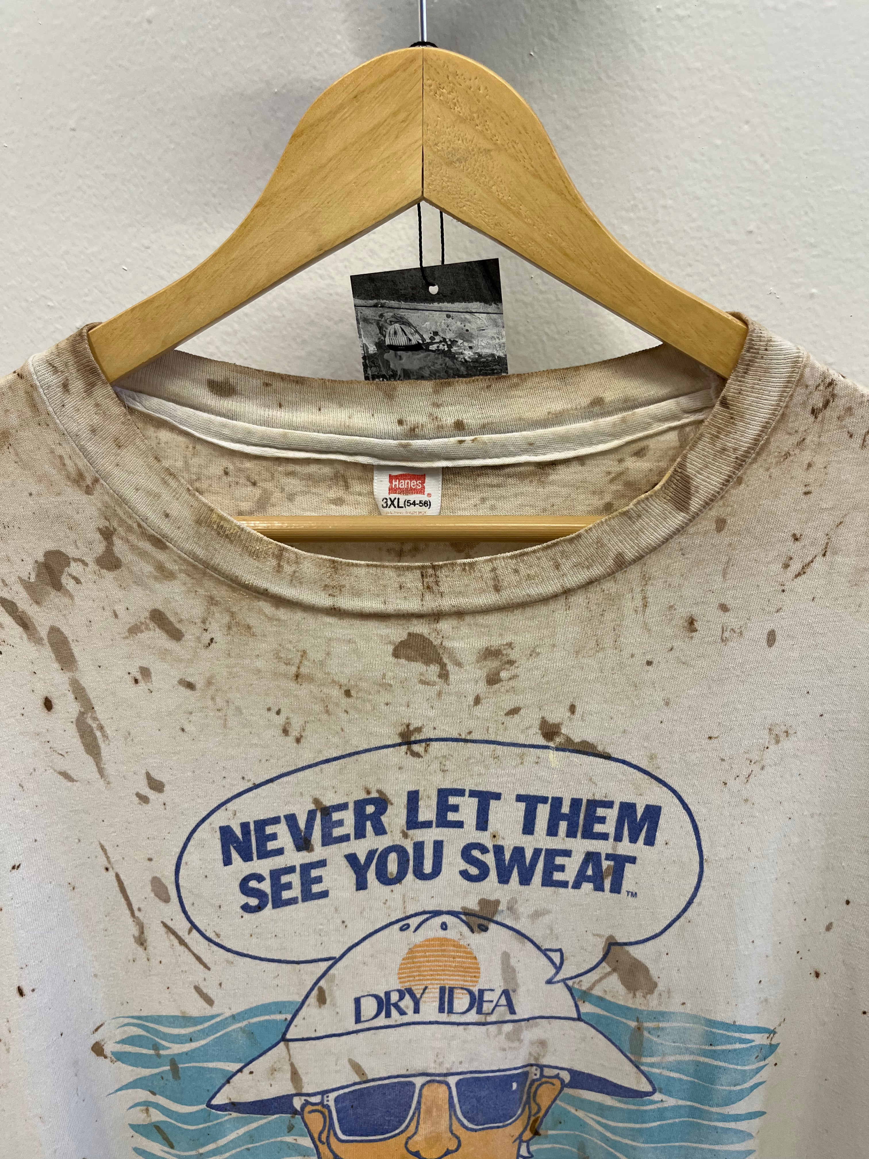 1980s CVS Dry Idea Deodorant Distressed & Stained T-Shirt - Dirty White - XL/XXL