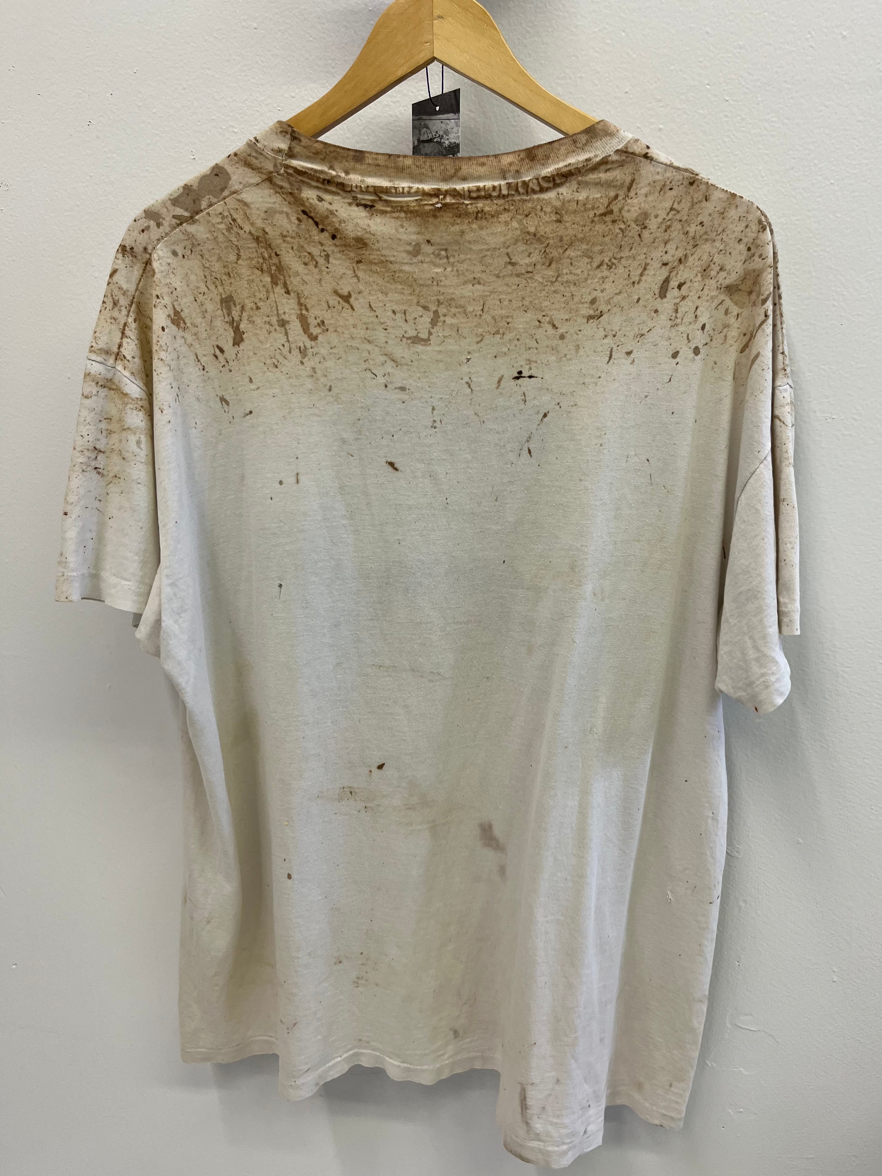 1980s CVS Dry Idea Deodorant Distressed & Stained T-Shirt - Dirty White - XL/XXL