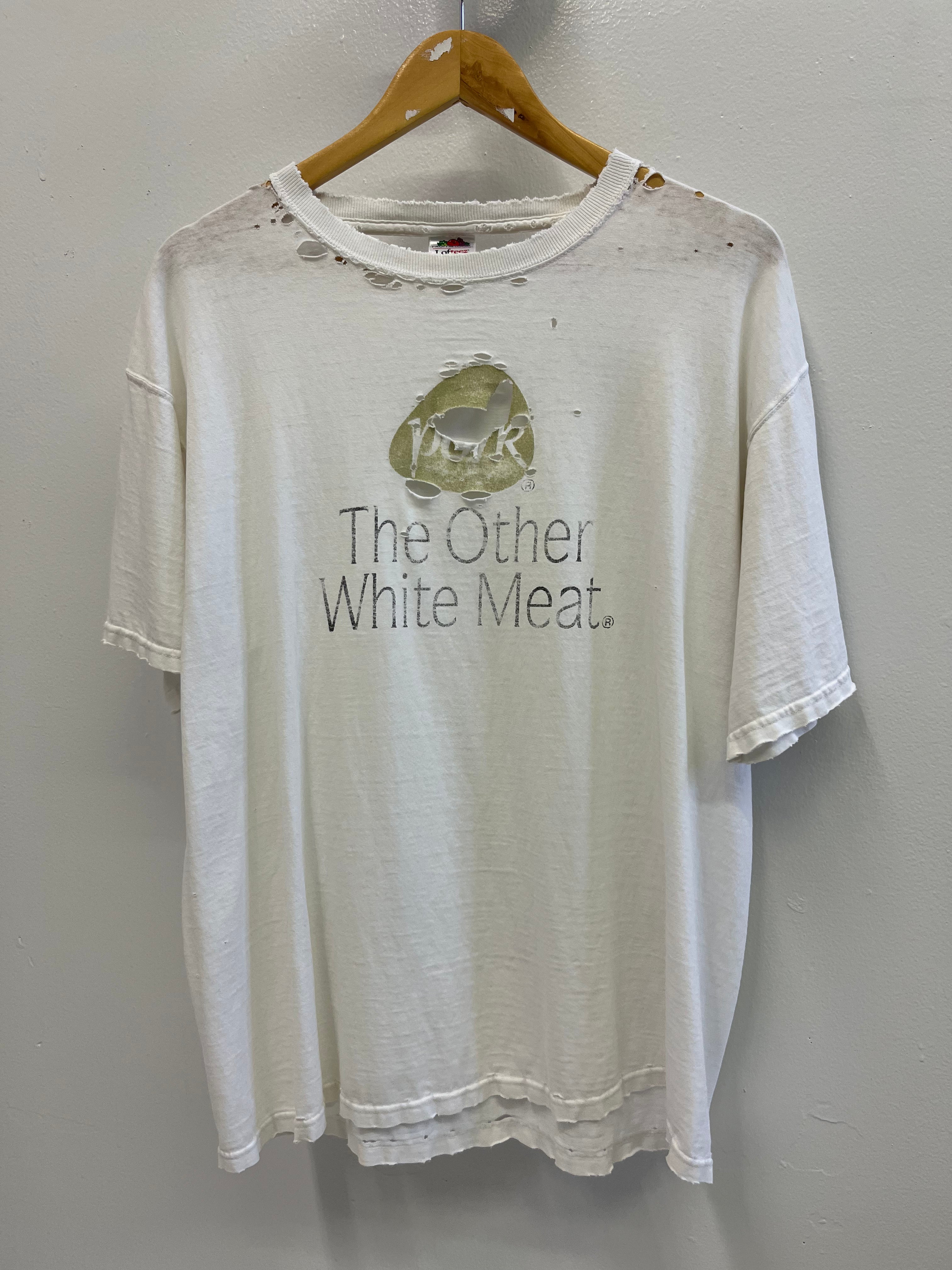 1990s 'Pork' Thrashed T-Shirt - White - XL