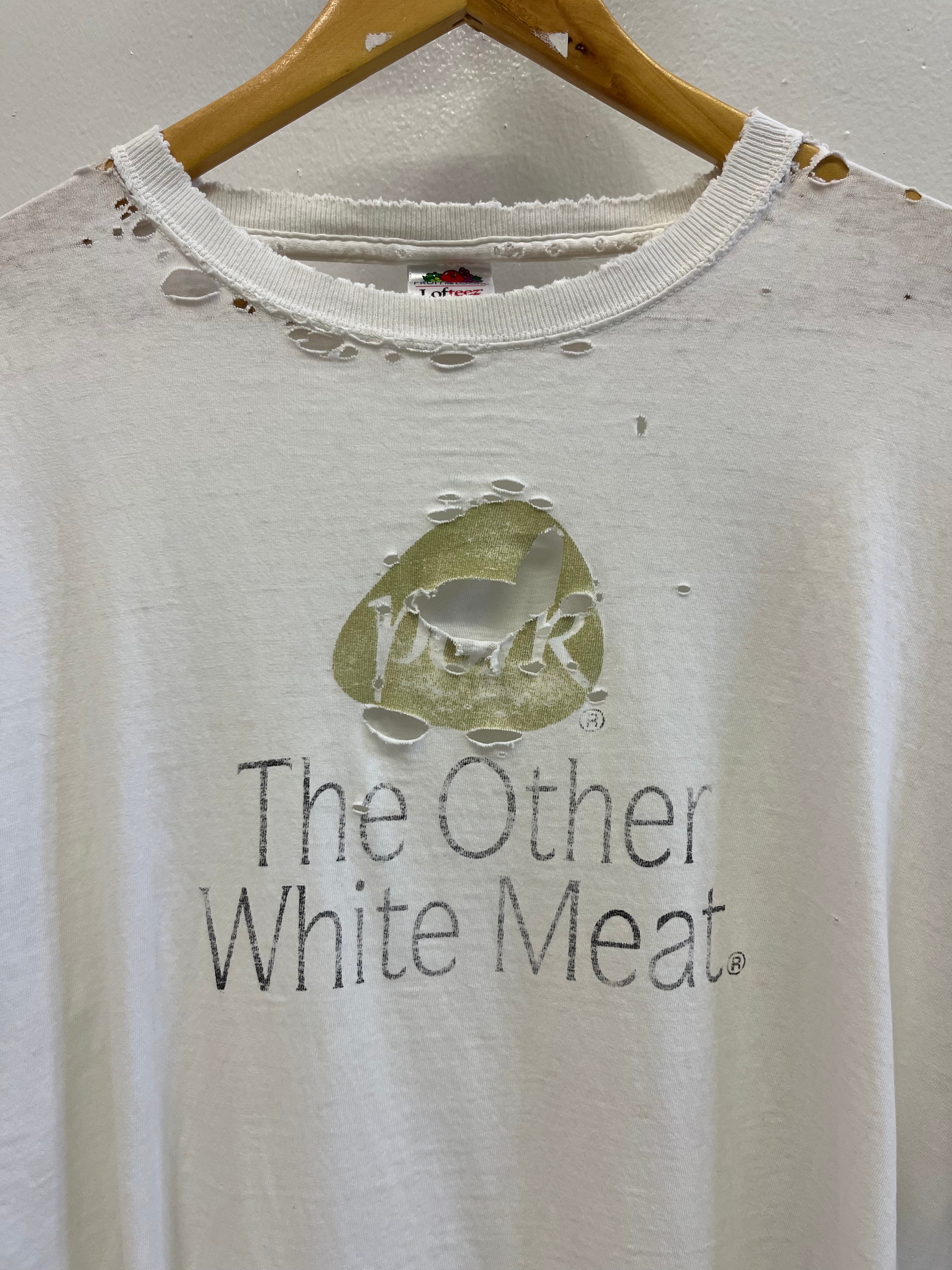 1990s 'Pork' Thrashed T-Shirt - White - XL
