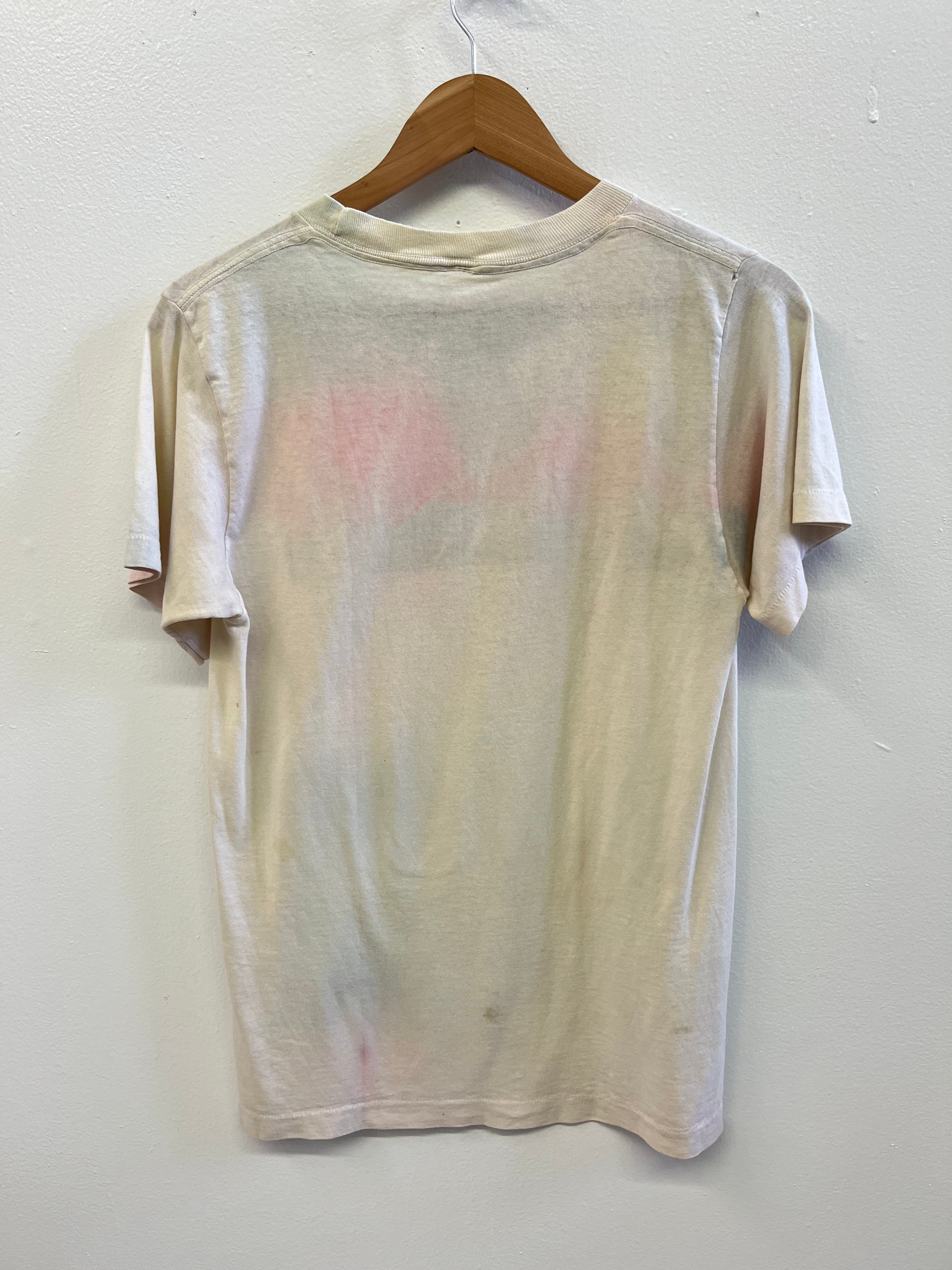 1980s 'Eating Problem' Distressed T-Shirt - Aged White/Hot Pink - S/M