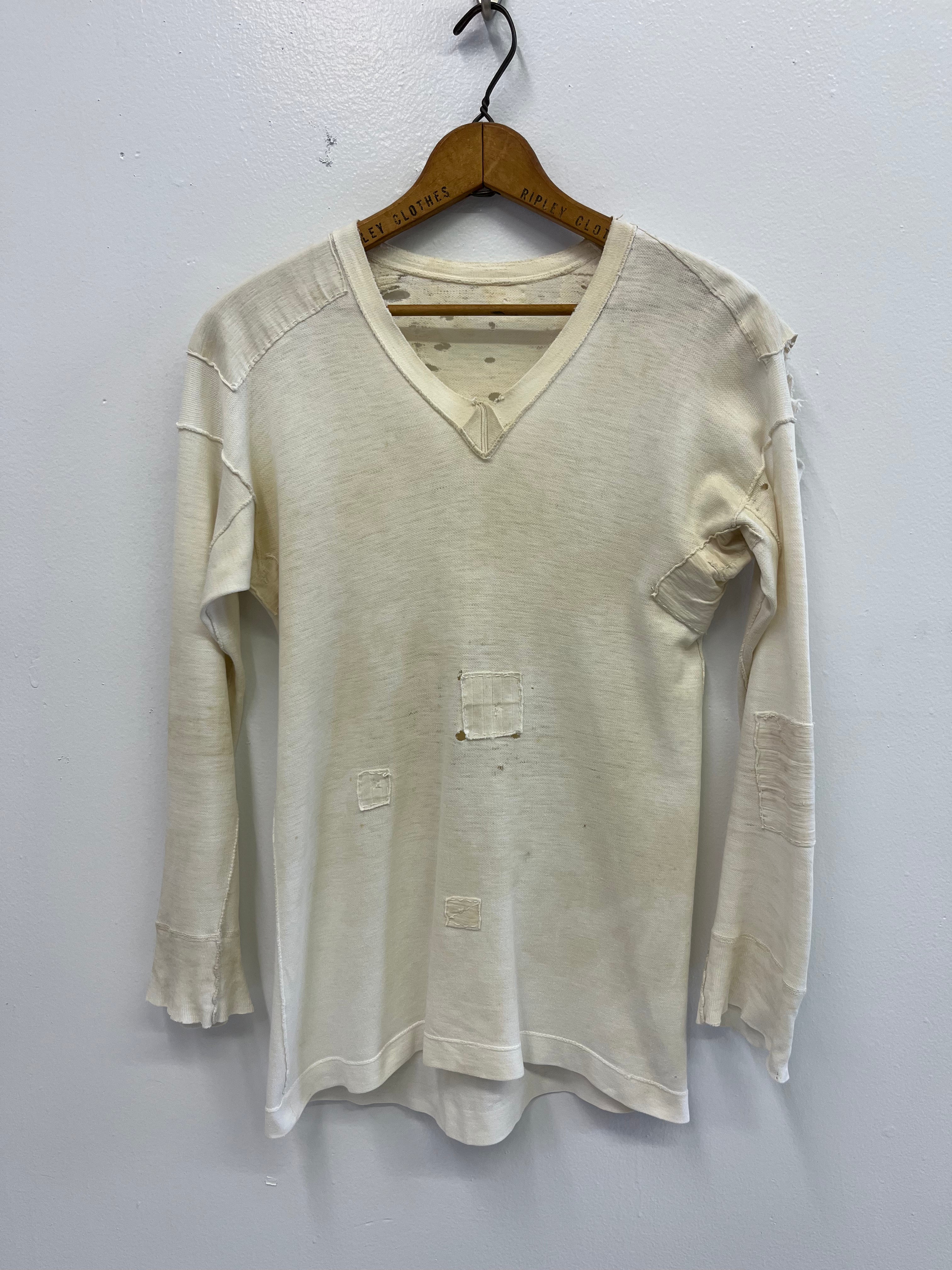 1940s Distressed & Repaired Japanese Military Longsleeve - Natural/White - M