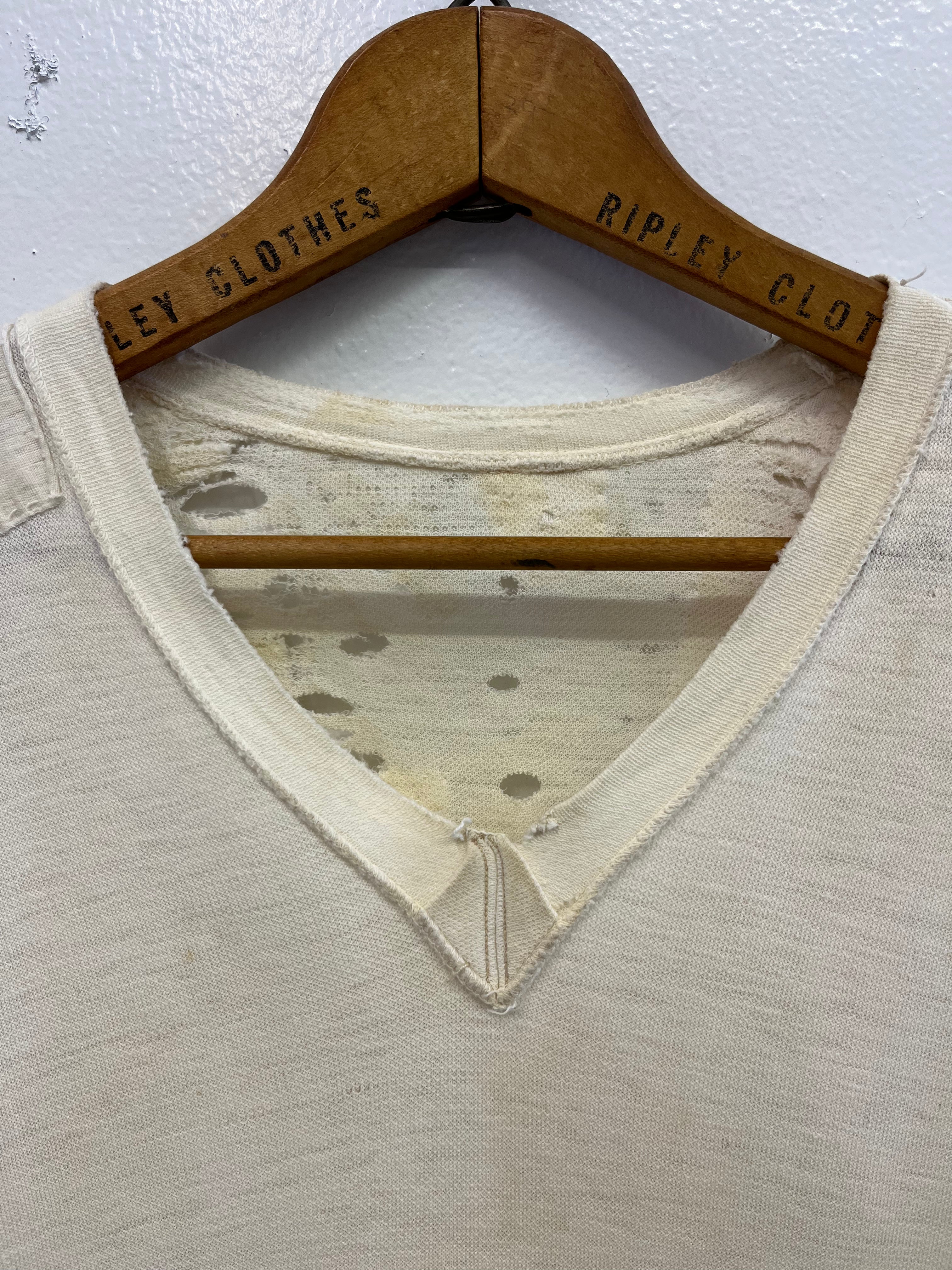 1940s Distressed & Repaired Japanese Military Longsleeve - Natural/White - M