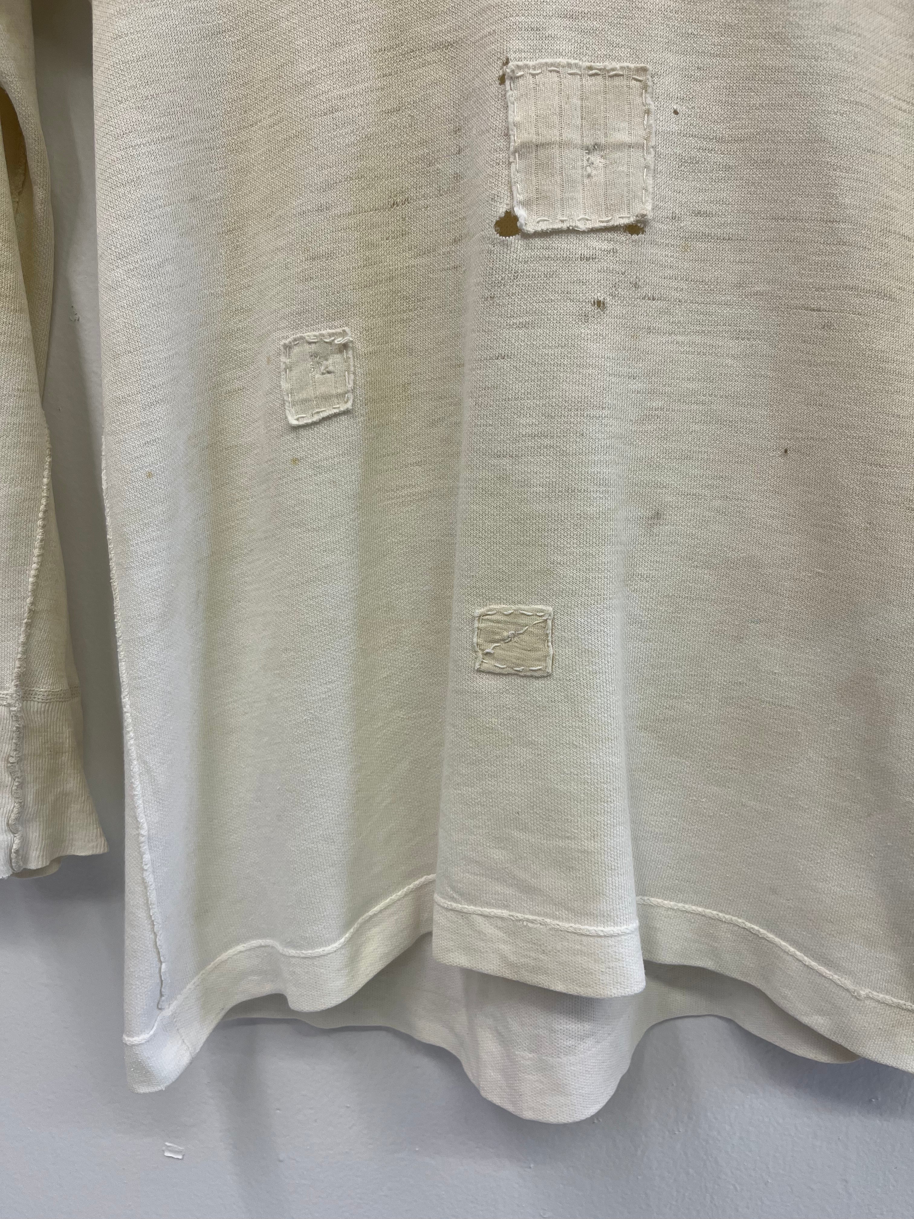 1940s Distressed & Repaired Japanese Military Longsleeve - Natural/White - M
