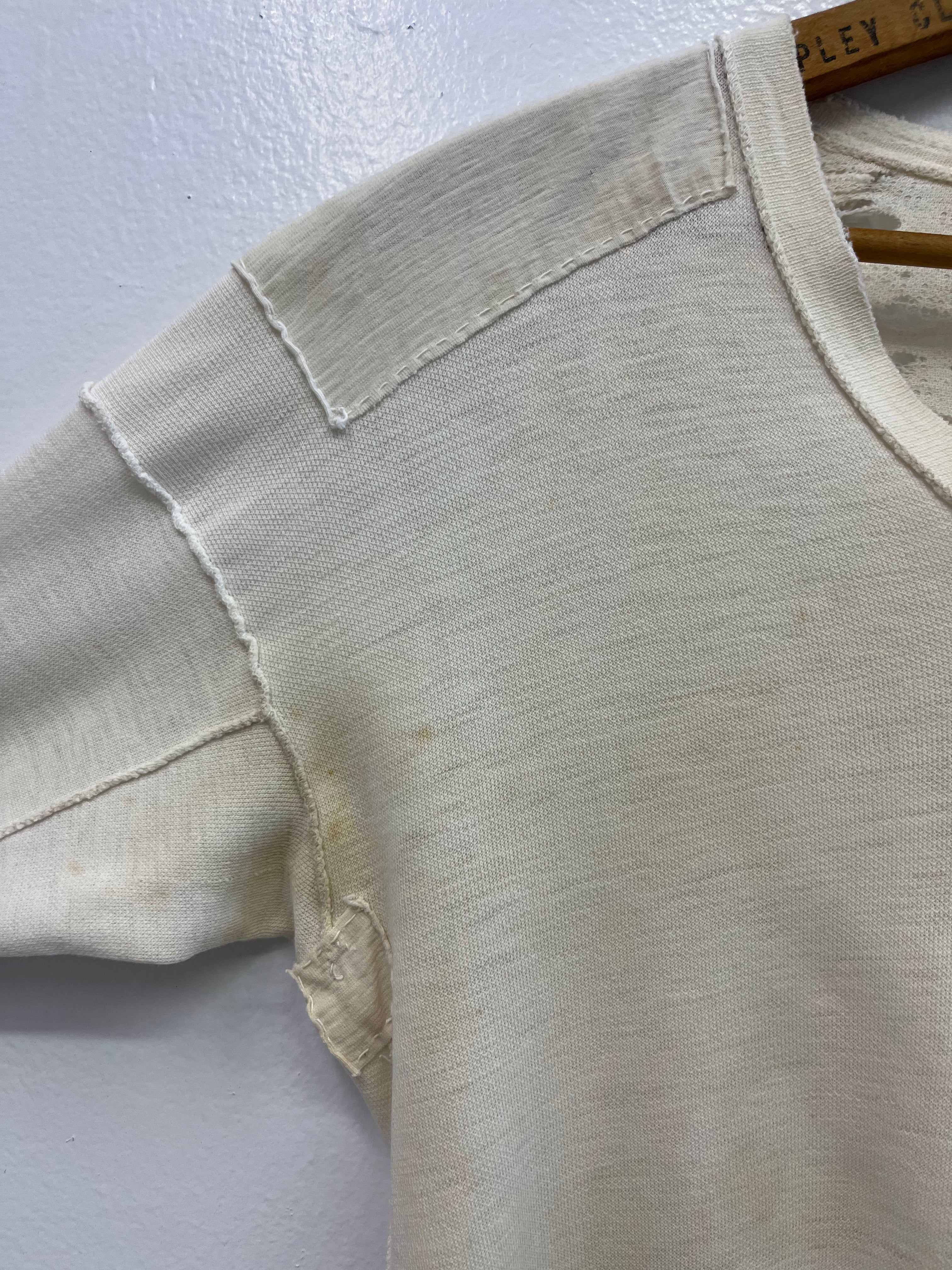 1940s Distressed & Repaired Japanese Military Longsleeve - Natural/White - M