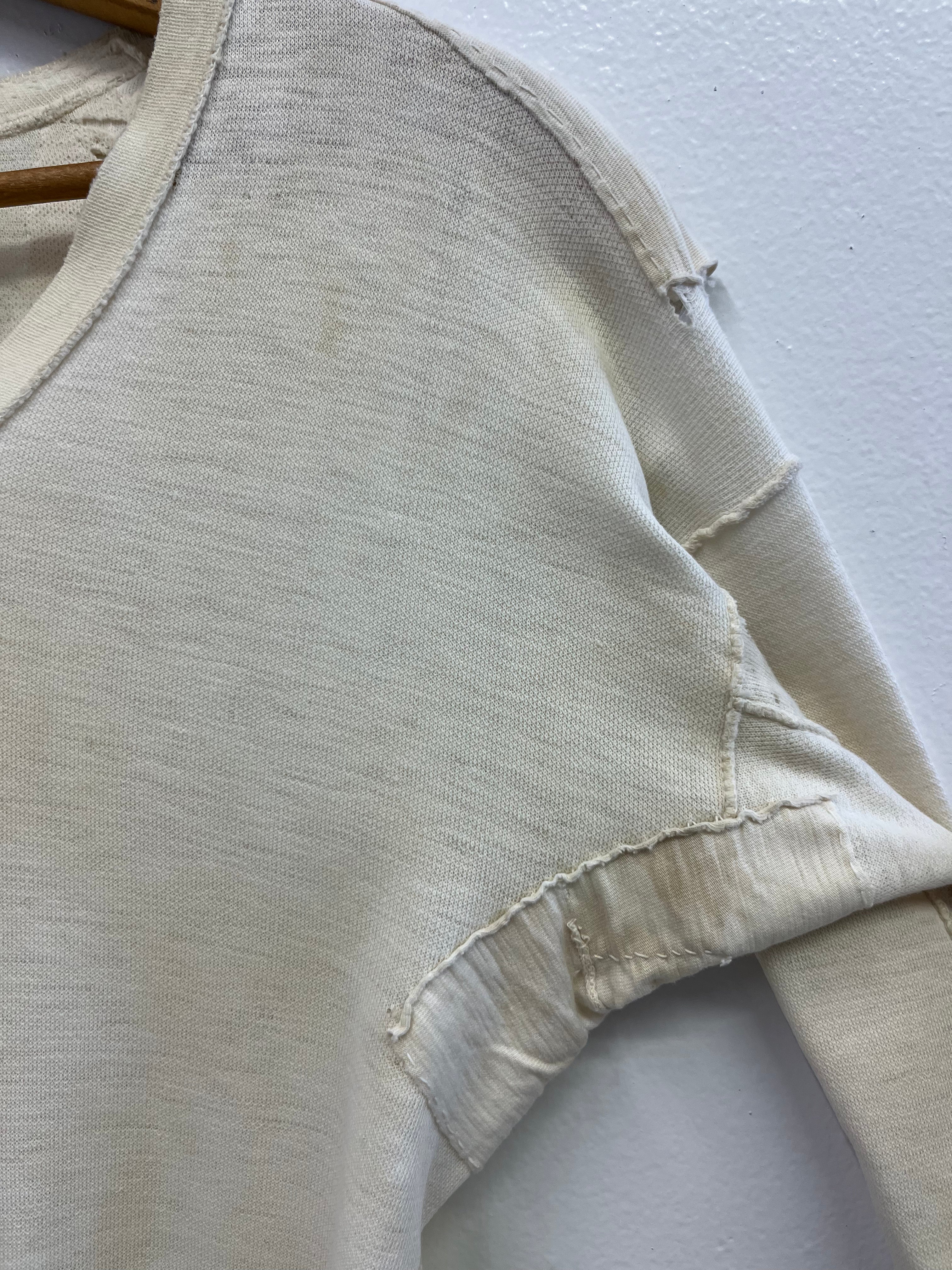 1940s Distressed & Repaired Japanese Military Longsleeve - Natural/White - M