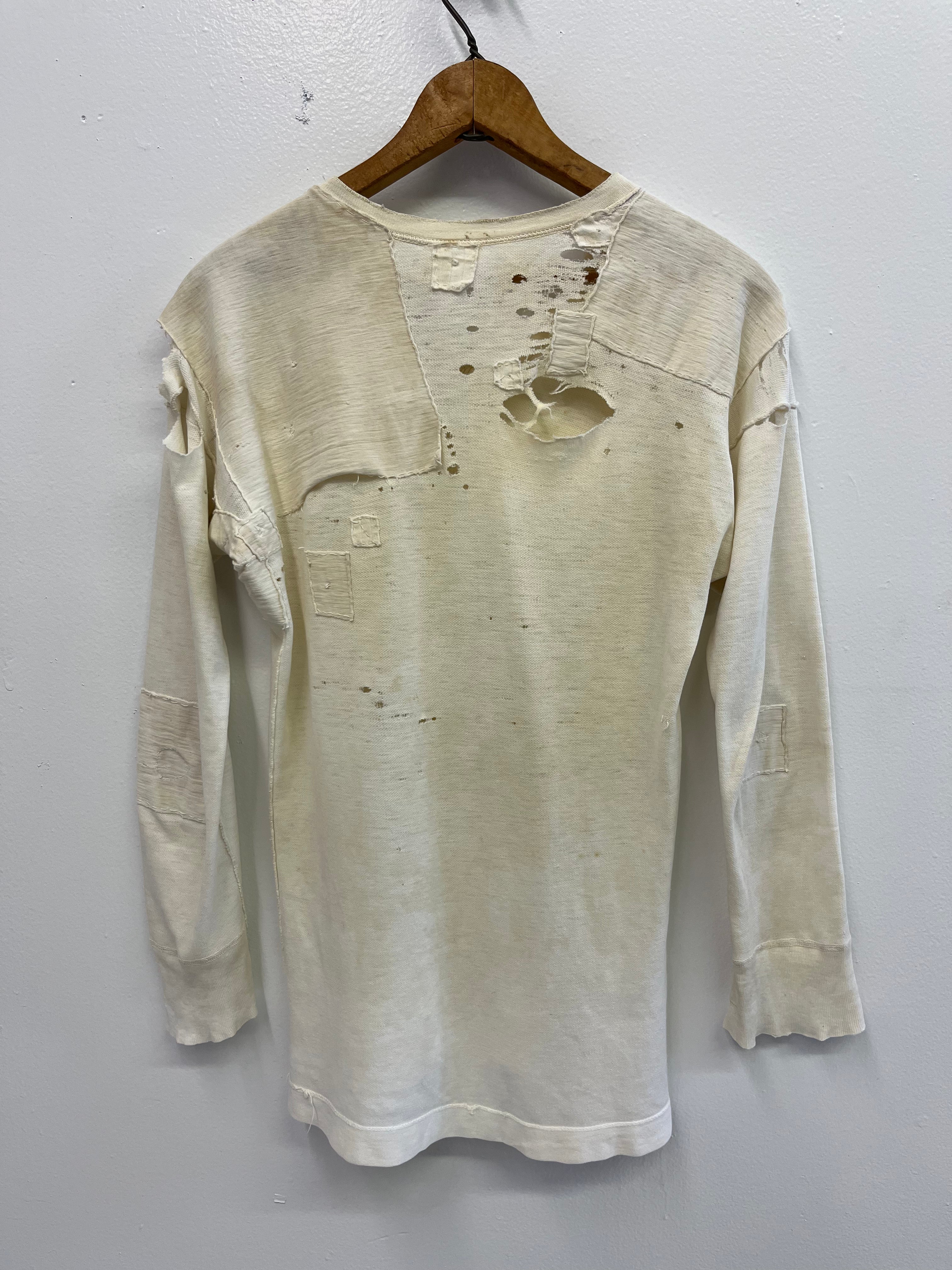 1940s Distressed & Repaired Japanese Military Longsleeve - Natural/White - M