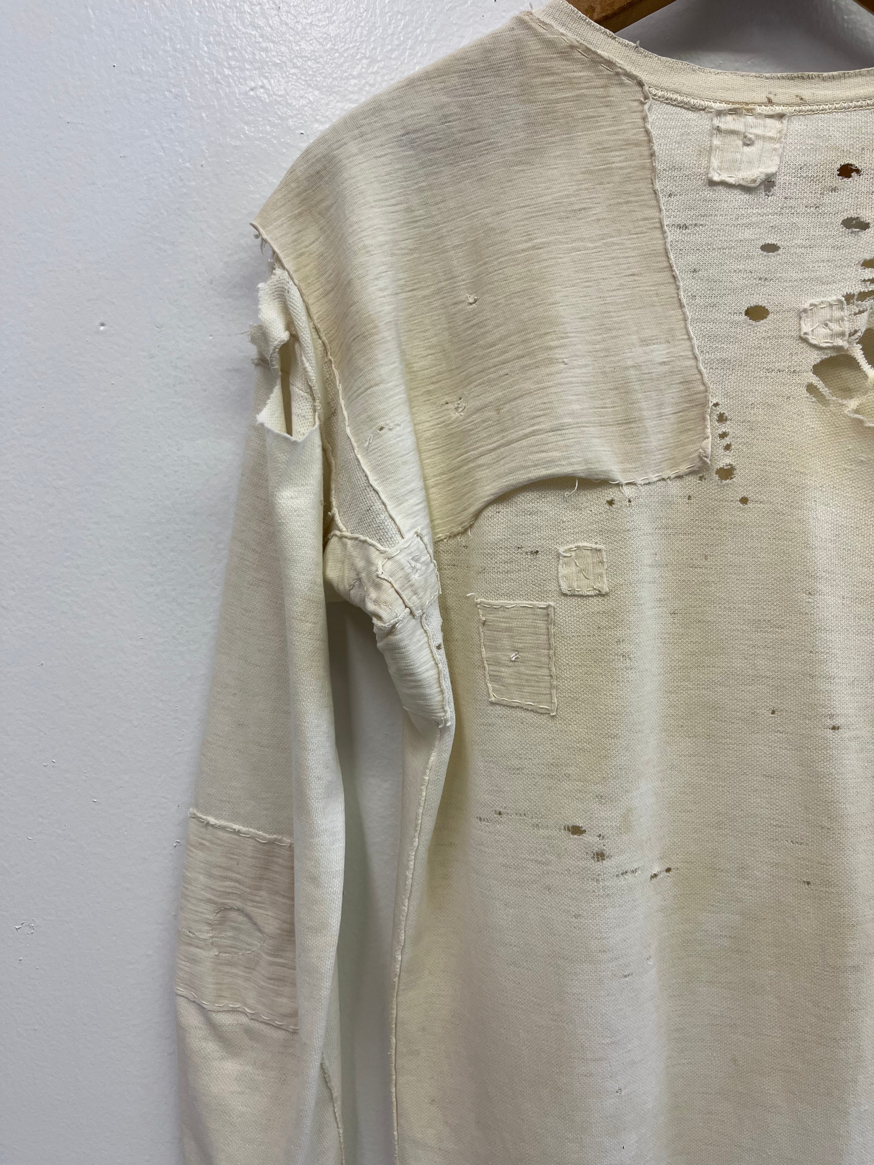 1940s Distressed & Repaired Japanese Military Longsleeve - Natural/White - M