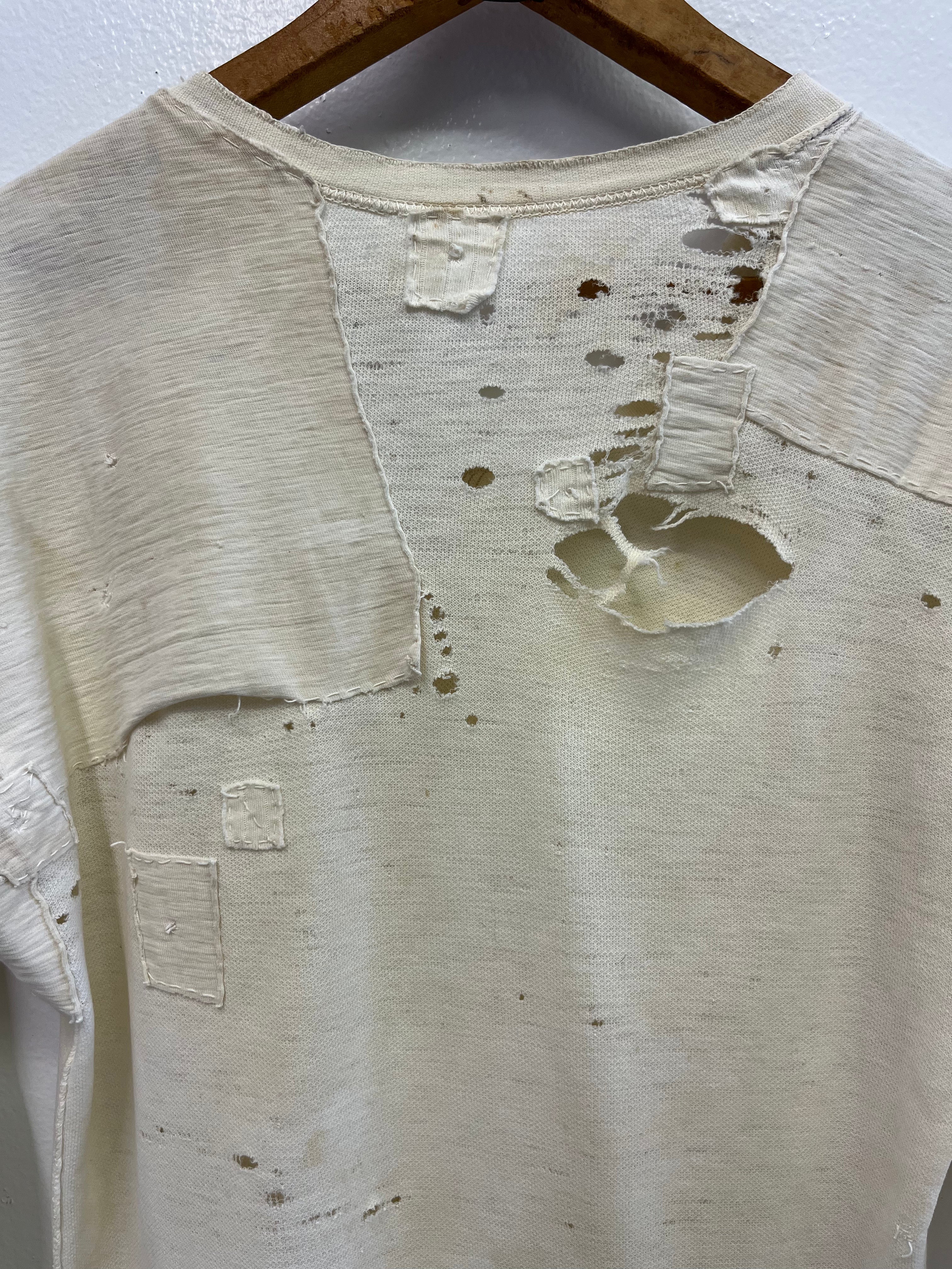 1940s Distressed & Repaired Japanese Military Longsleeve - Natural/White - M