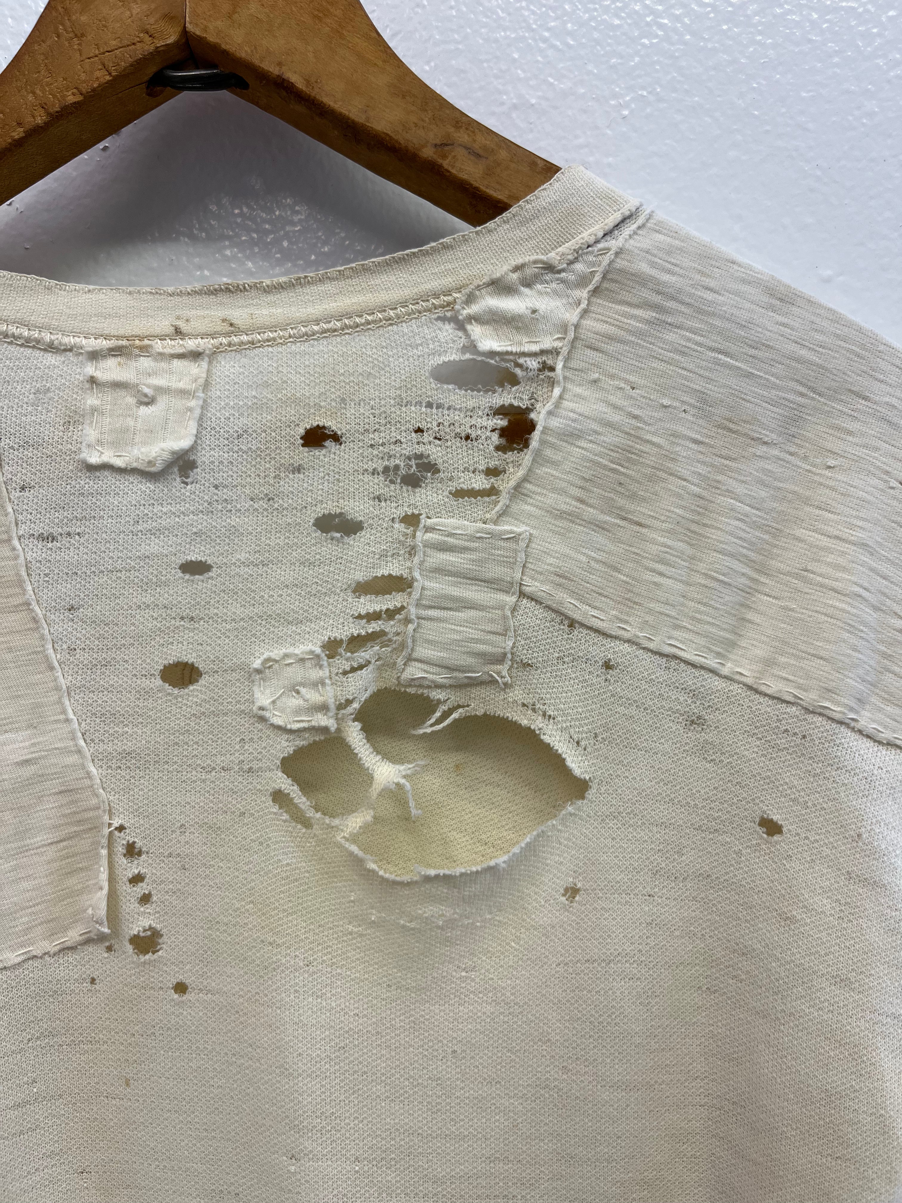 1940s Distressed & Repaired Japanese Military Longsleeve - Natural/White - M