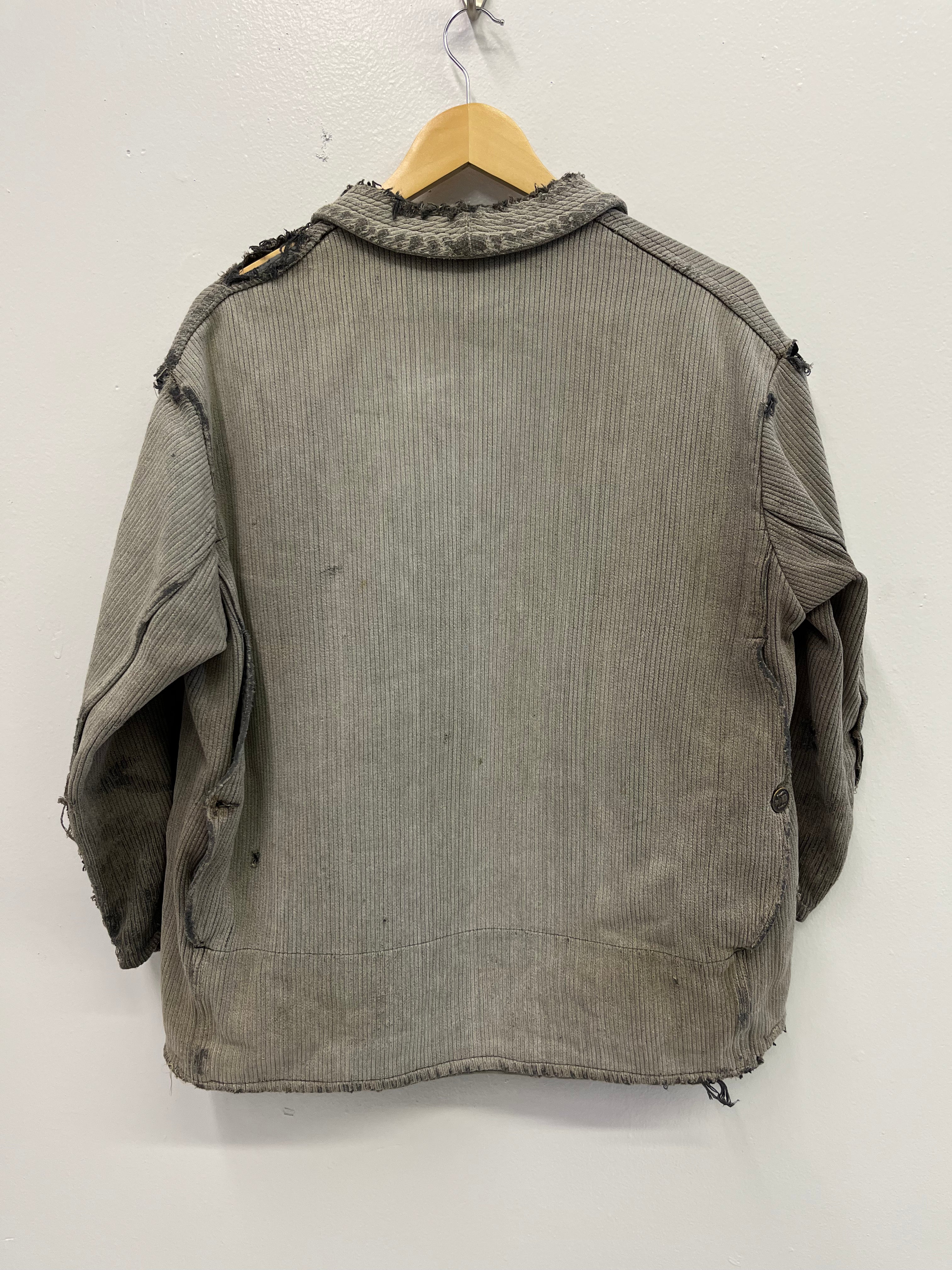 1930/40s Distressed French Pique Hunting Jacket - Faded Grey - L/XL