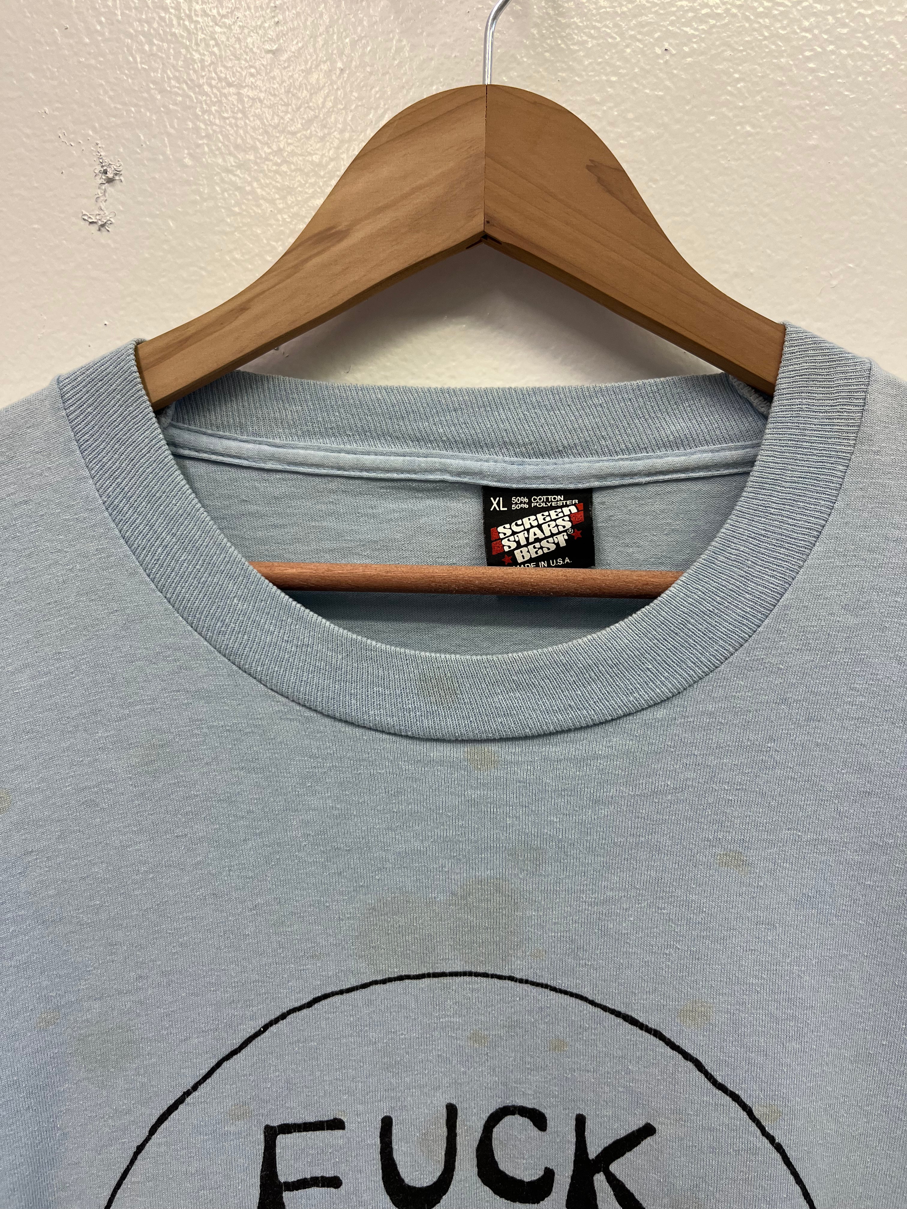 1980s 'F Columbus' Graphic T-Shirt - Sky Blue - XL