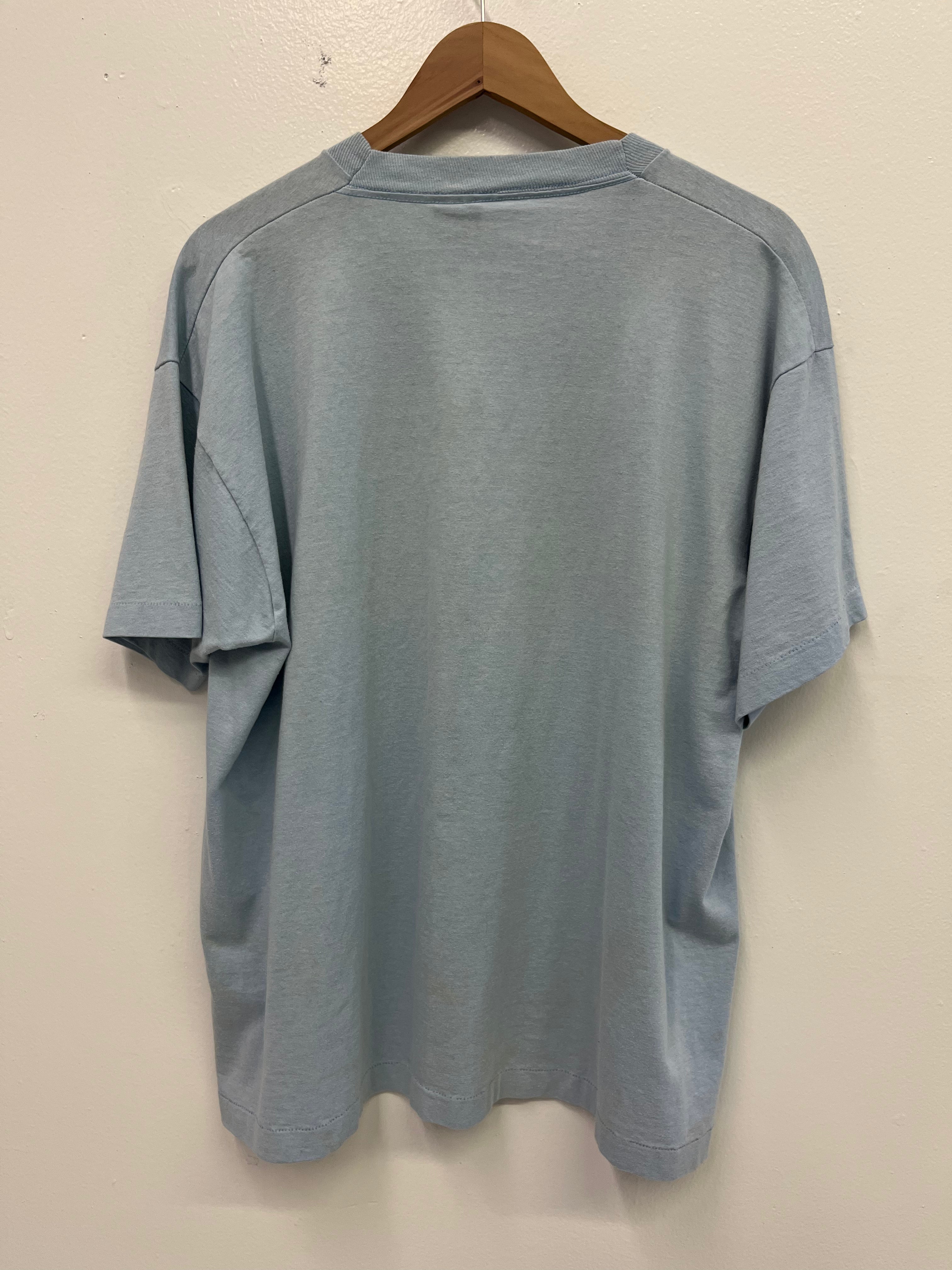 1980s 'F Columbus' Graphic T-Shirt - Sky Blue - XL