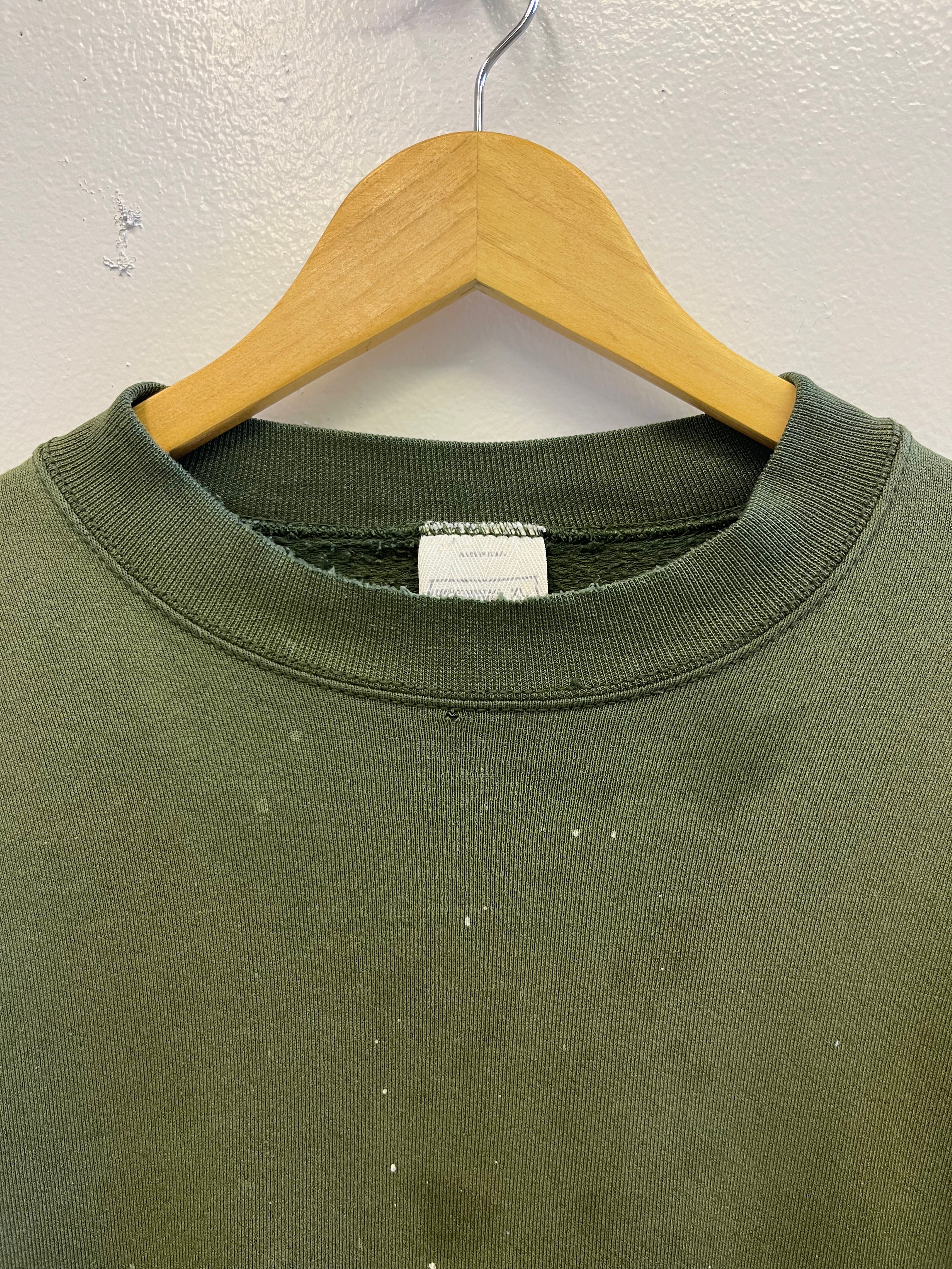 '90s Distressed and Patched Crewneck Sweatshirt - Moss Green - XL